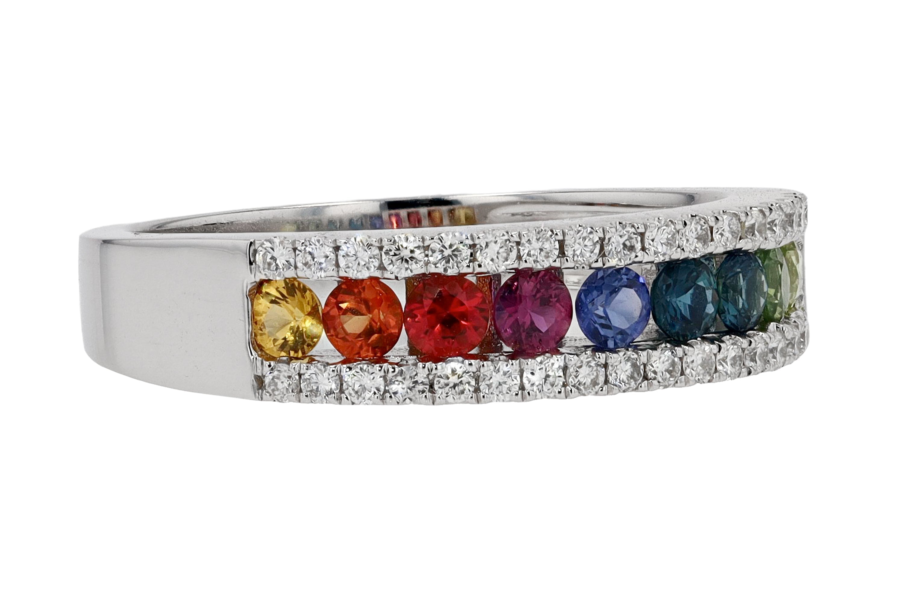 New Rainbow Sapphire & Diamond Wedding Band Engagement Ring