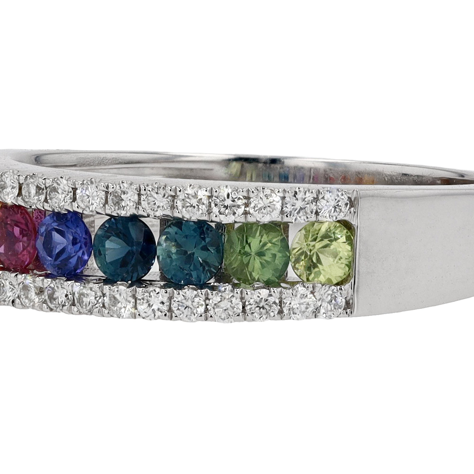 New Rainbow Sapphire & Diamond Wedding Band Engagement Ring