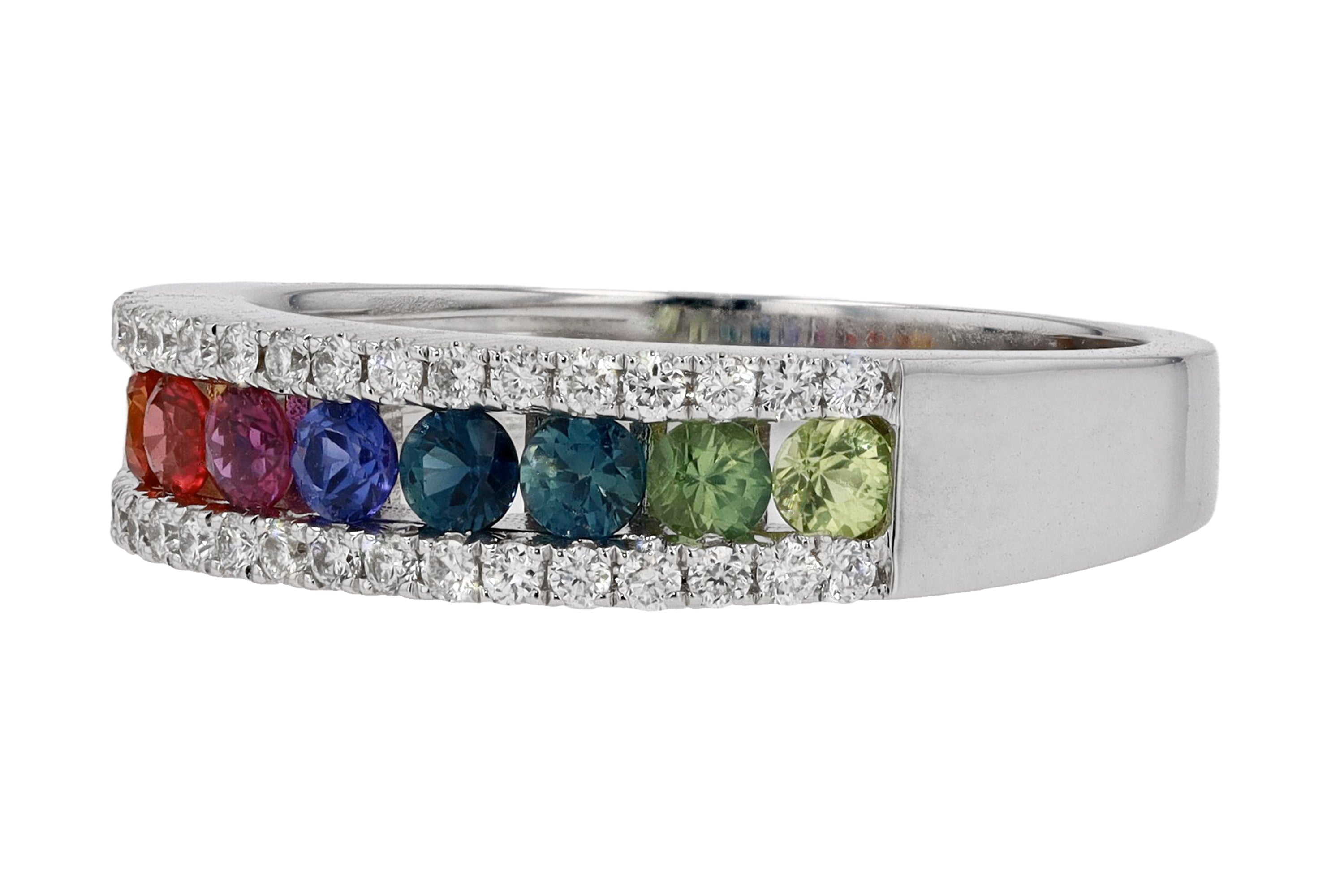 New Rainbow Sapphire & Diamond Wedding Band Engagement Ring