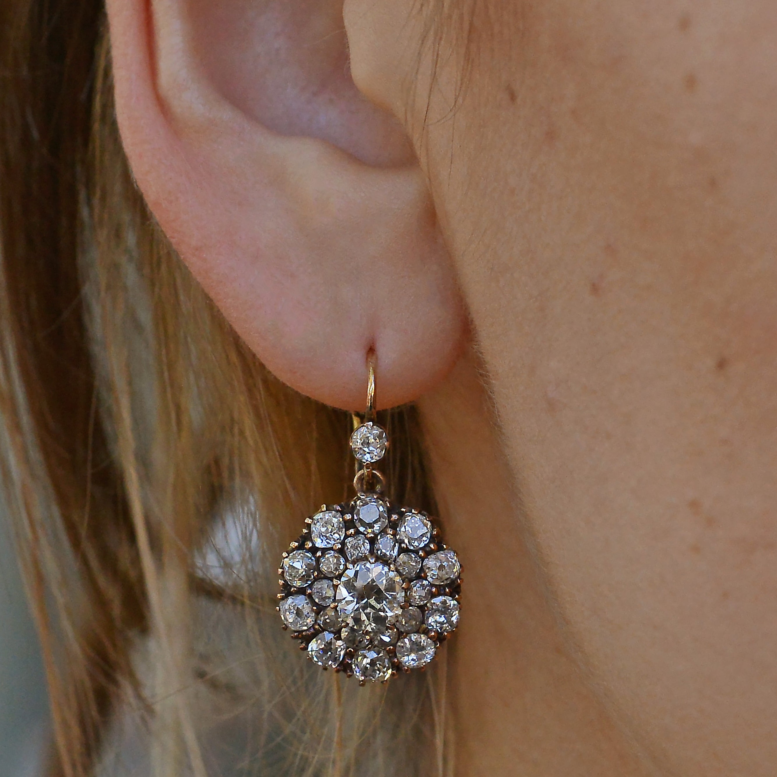 Outstanding Victorian 5 1/2 Carat Old Mine Diamond Earrings