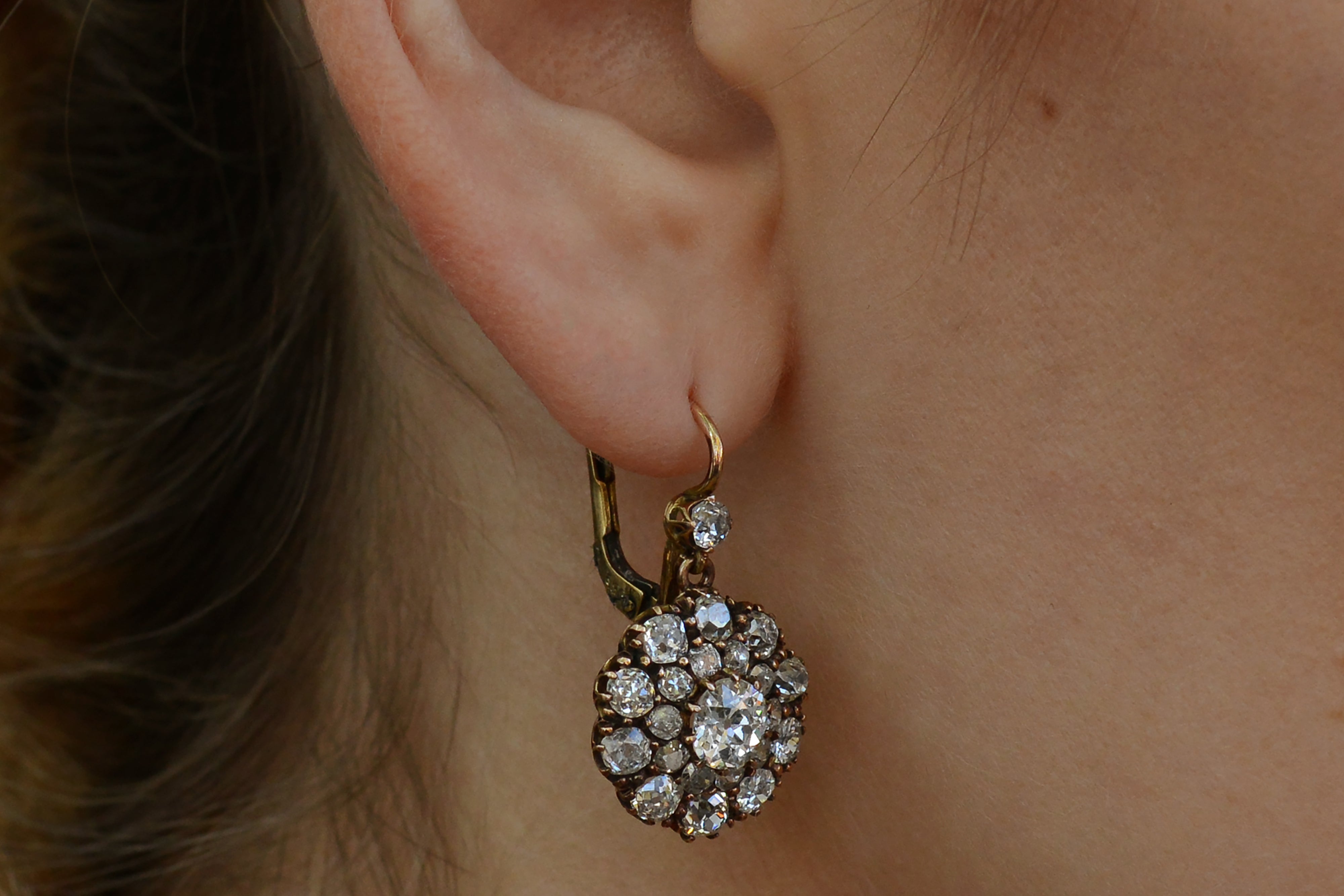 Outstanding Victorian 5 1/2 Carat Old Mine Diamond Earrings