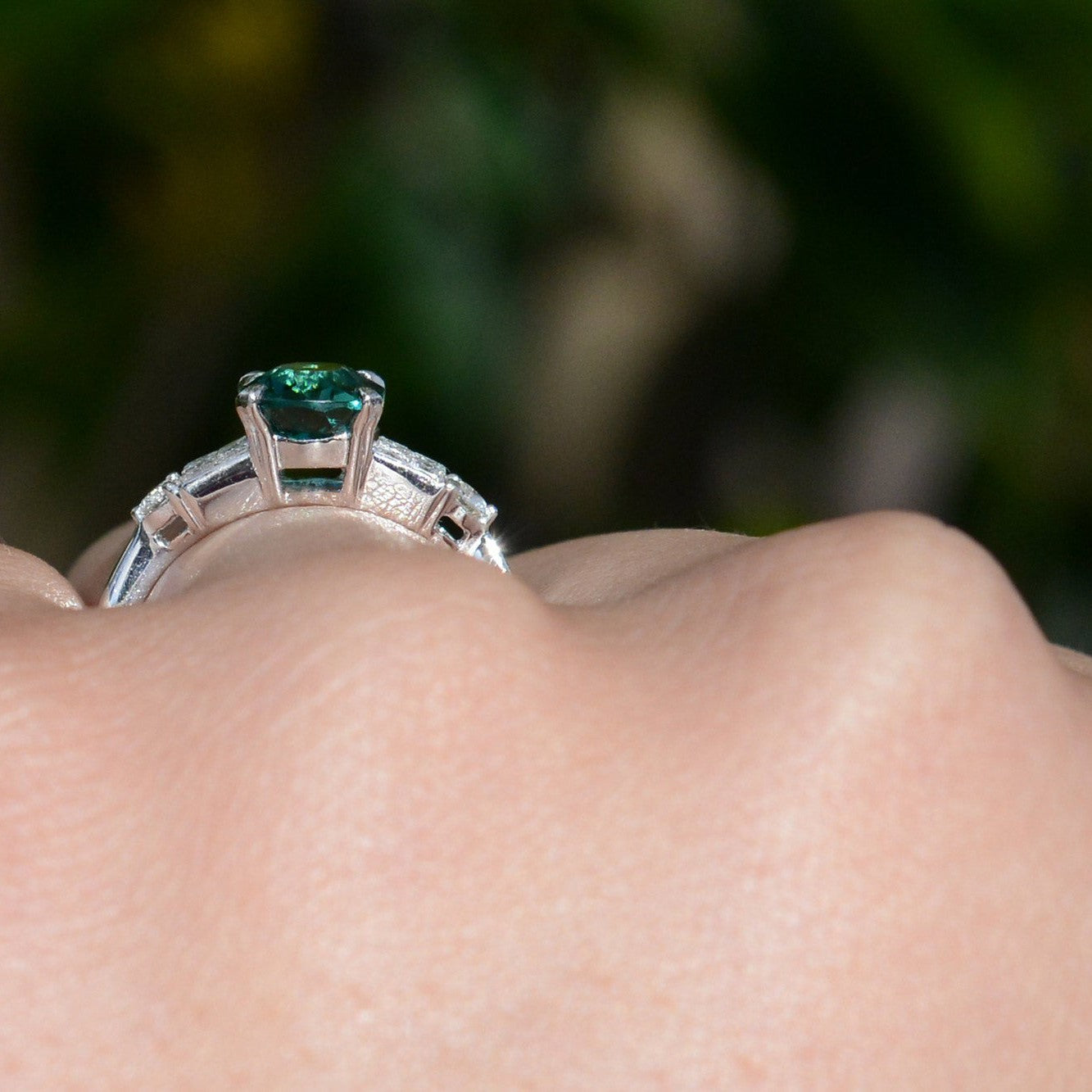 Oval Blue-Green Tourmaline Diamond Engagement Ring