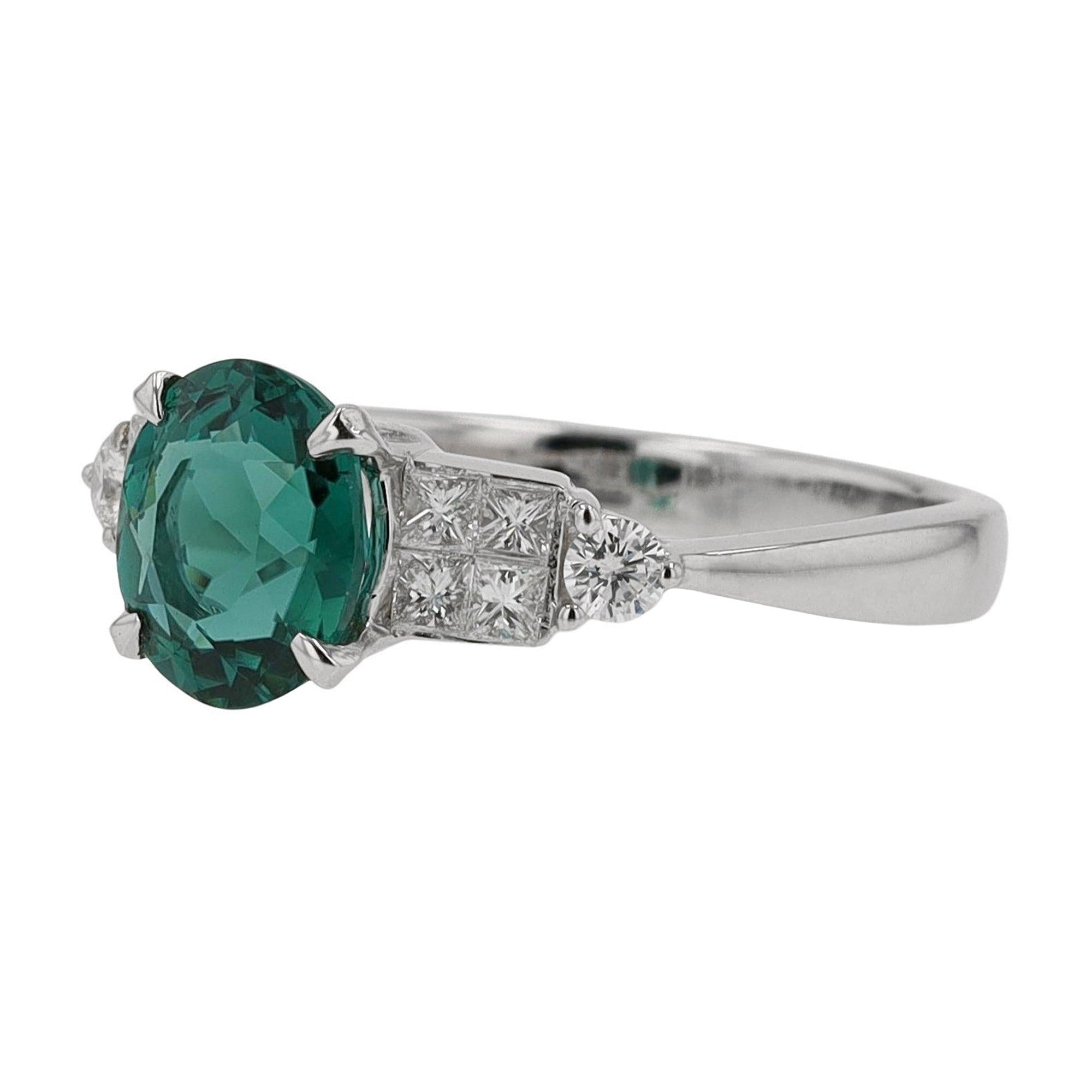 Oval Blue-Green Tourmaline Diamond Engagement Ring
