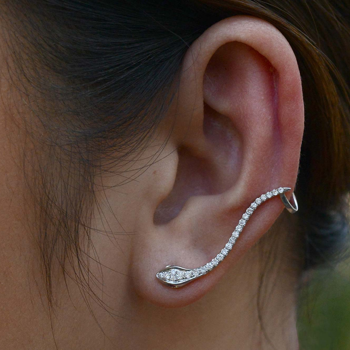 Pave' Diamond Ruby Snake Climber Earrings