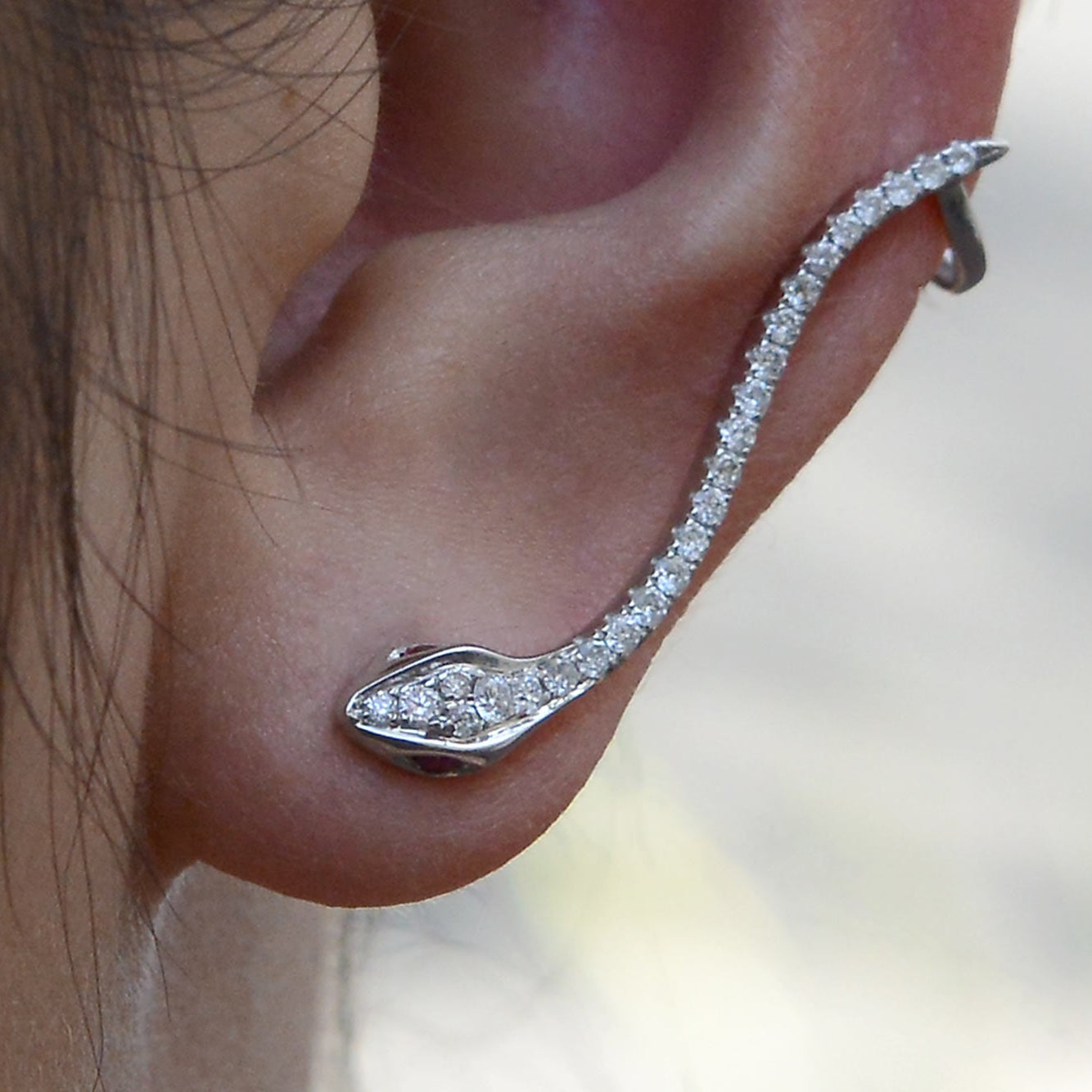Pave' Diamond Ruby Snake Climber Earrings