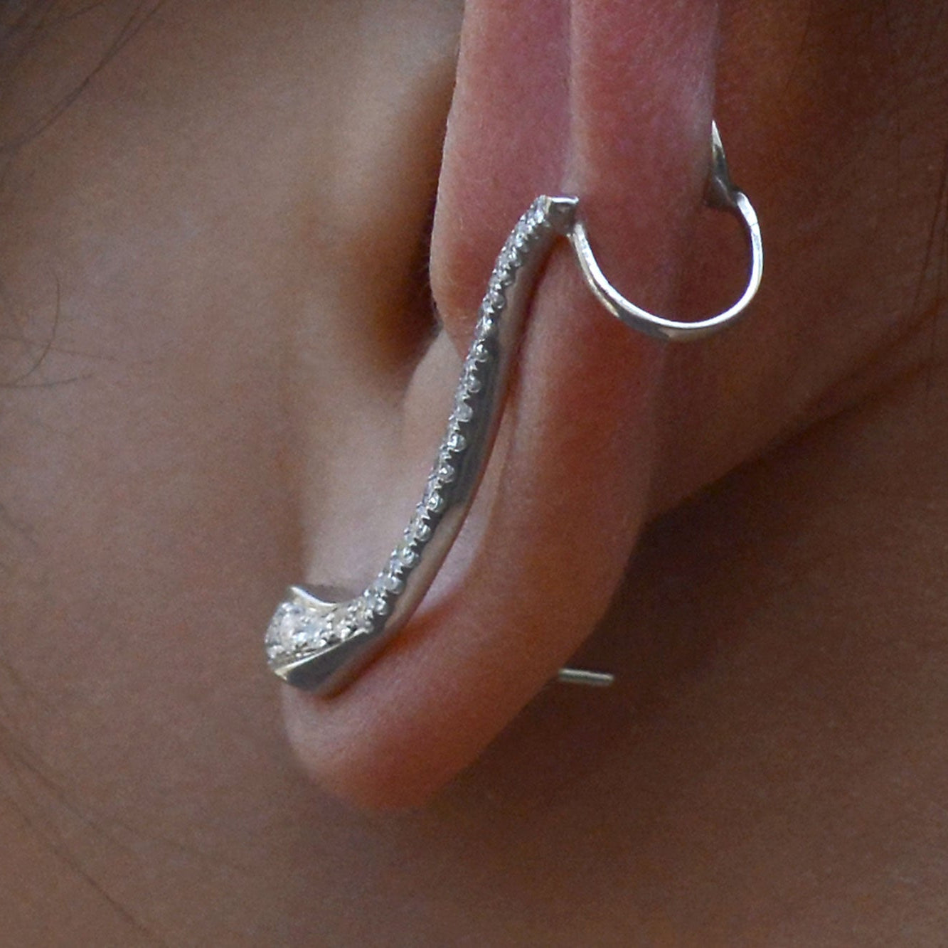 Pave' Diamond Ruby Snake Climber Earrings