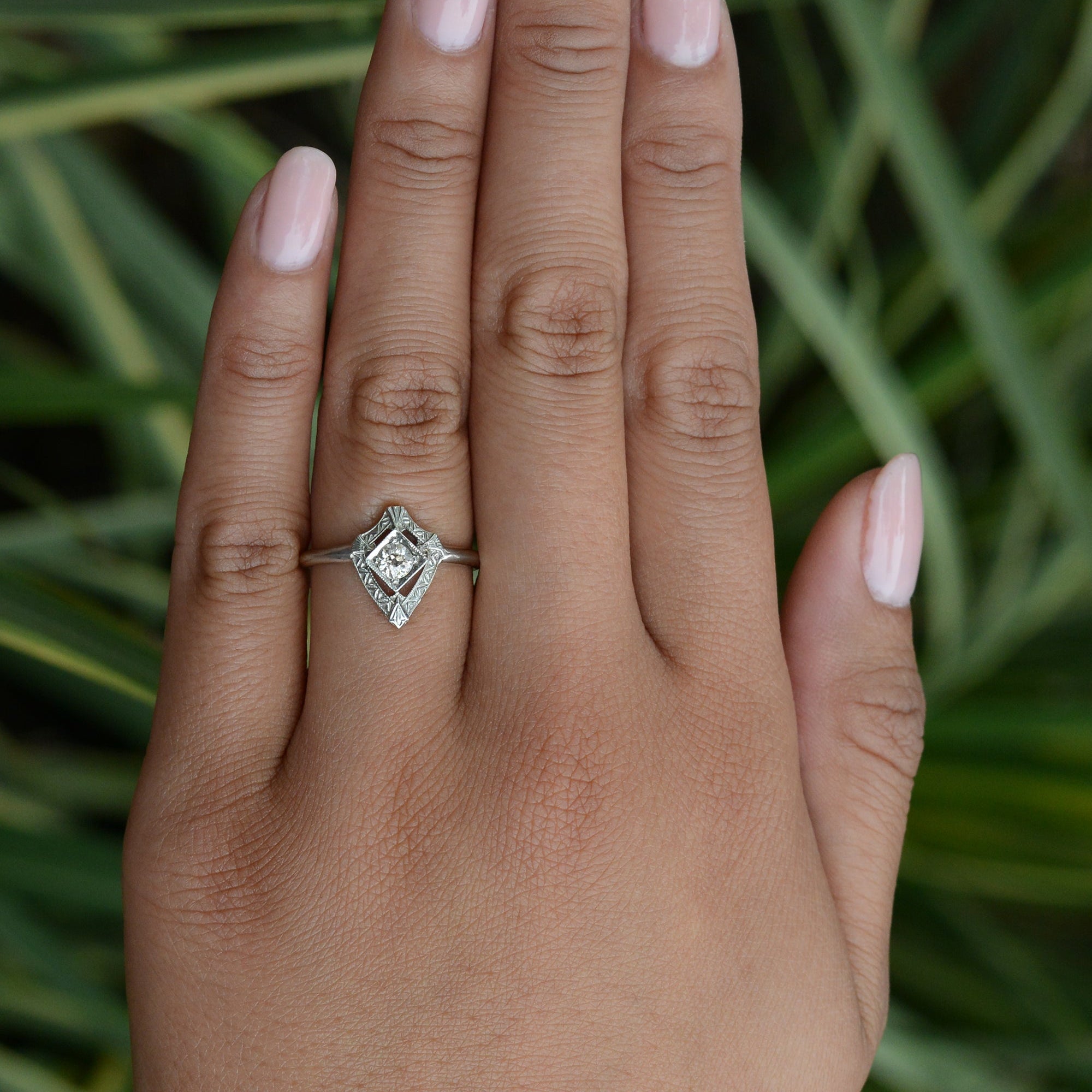 Petite Antique Old Mine Cut Diamond Art Deco Engagement Ring