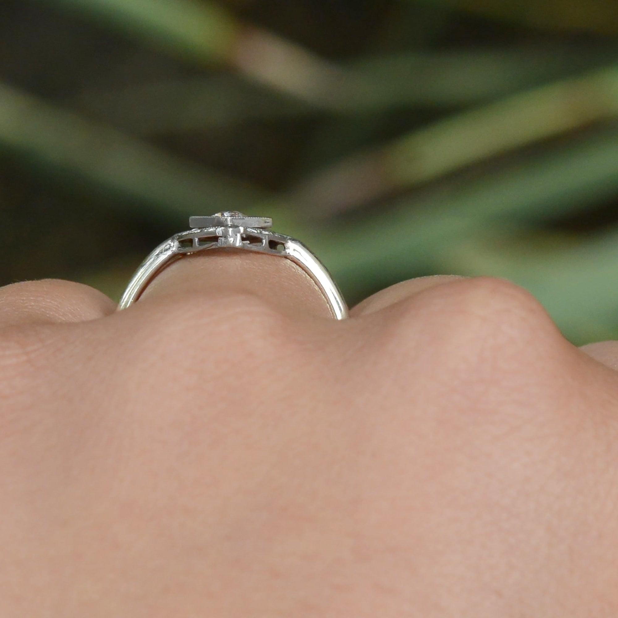 Petite Antique Old Mine Cut Diamond Art Deco Engagement Ring