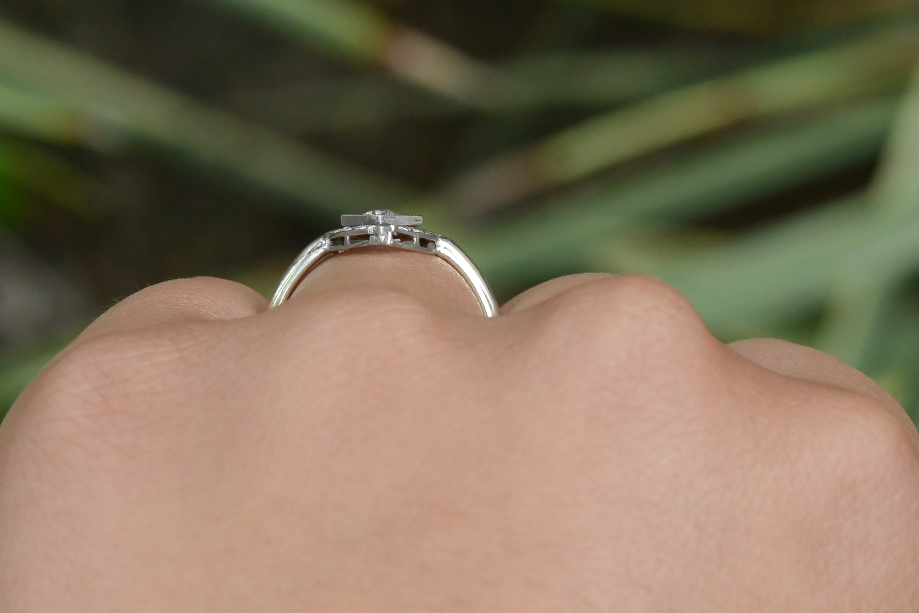 Petite Antique Old Mine Cut Diamond Art Deco Engagement Ring