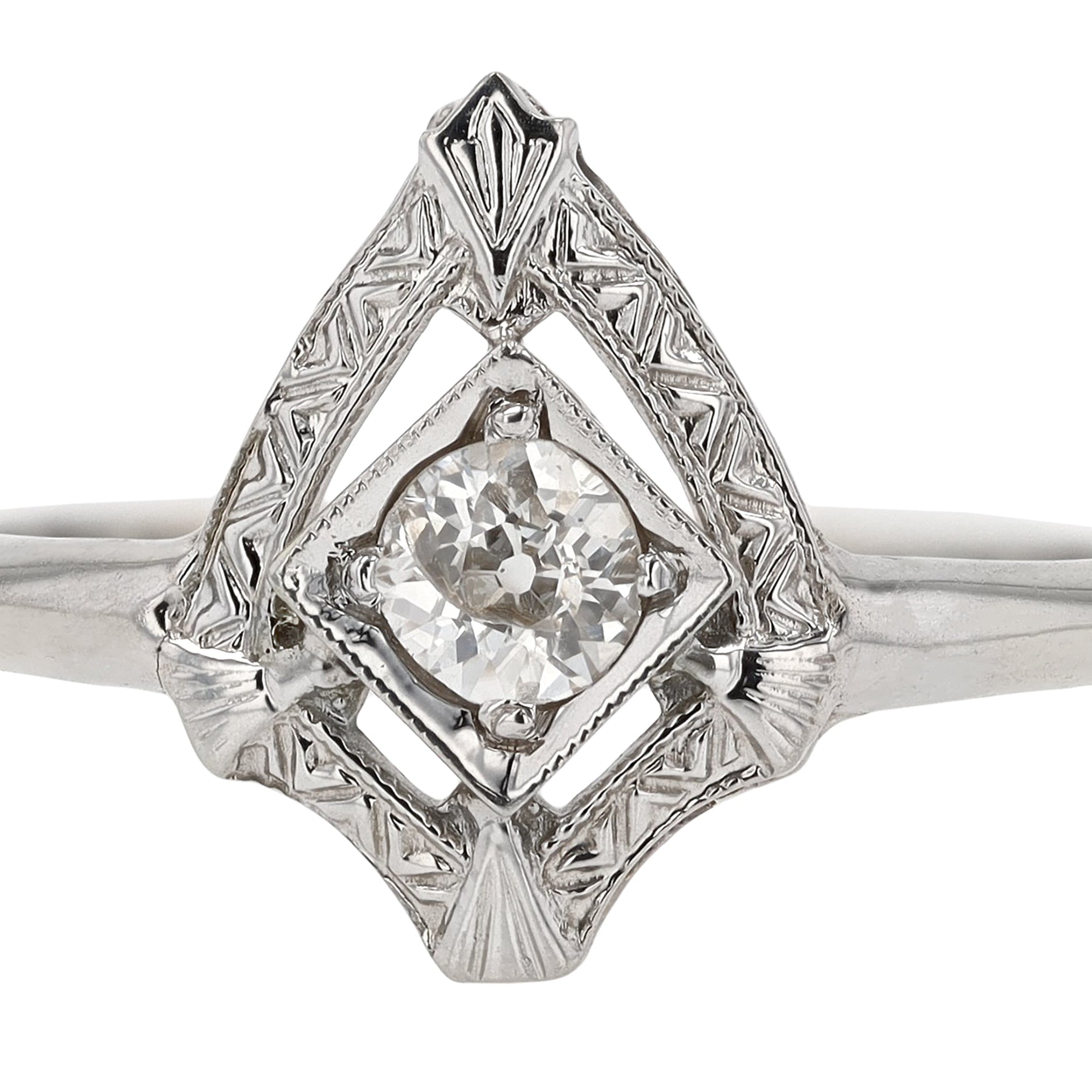 Petite Antique Old Mine Cut Diamond Art Deco Engagement Ring