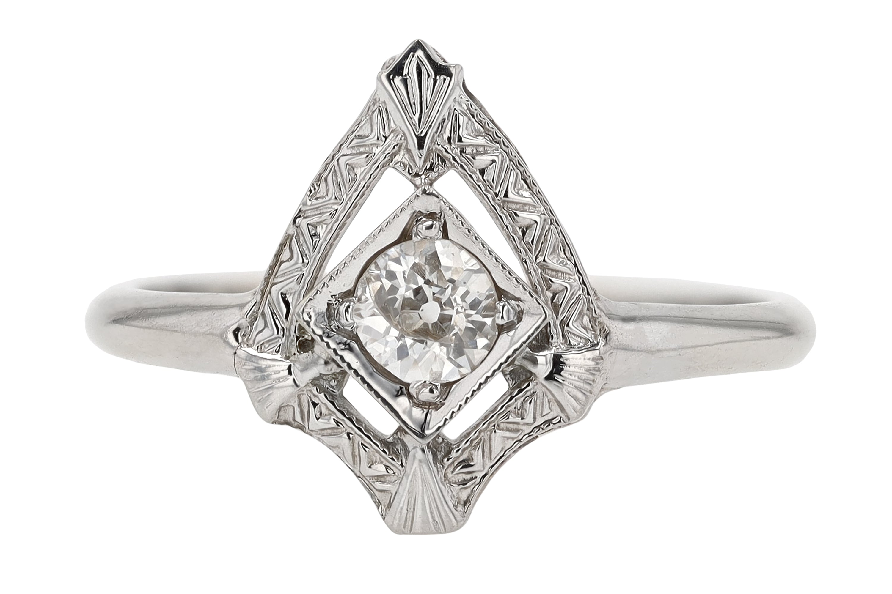 Petite Antique Old Mine Cut Diamond Art Deco Engagement Ring