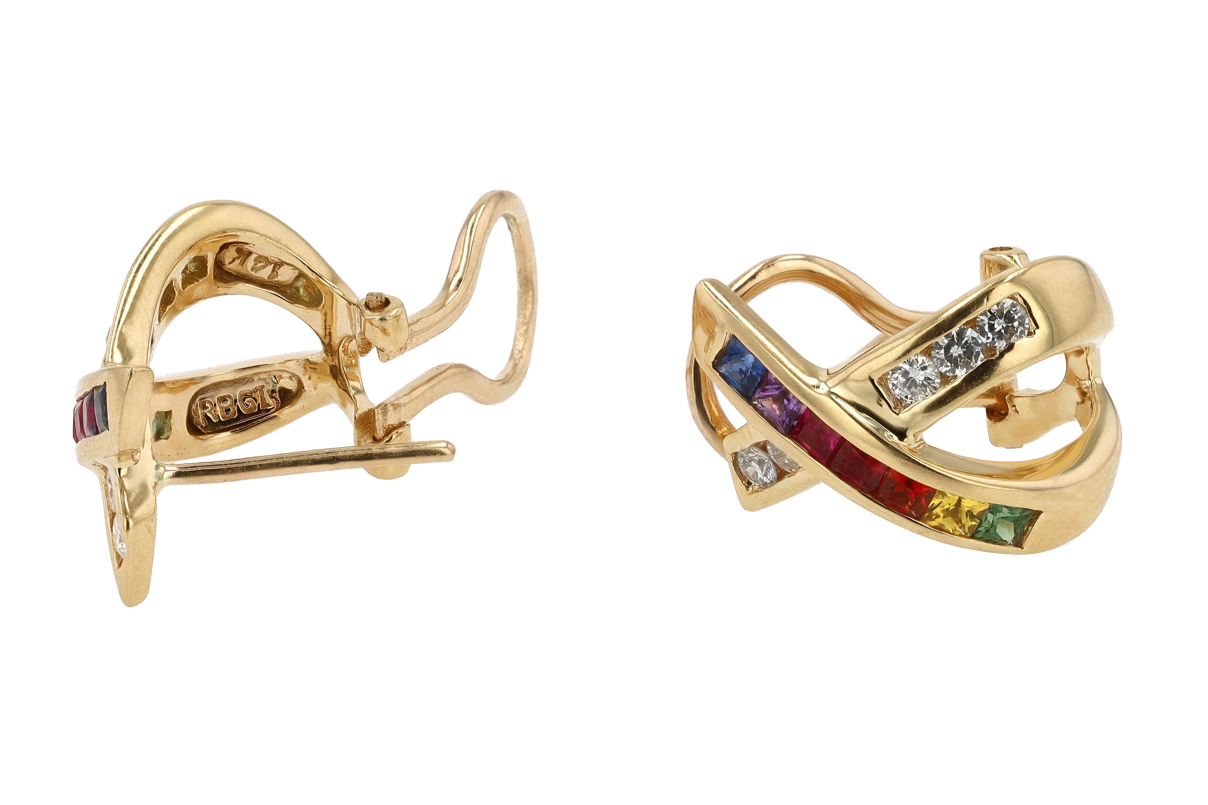 Rainbow Sapphire and Diamond X Earrings