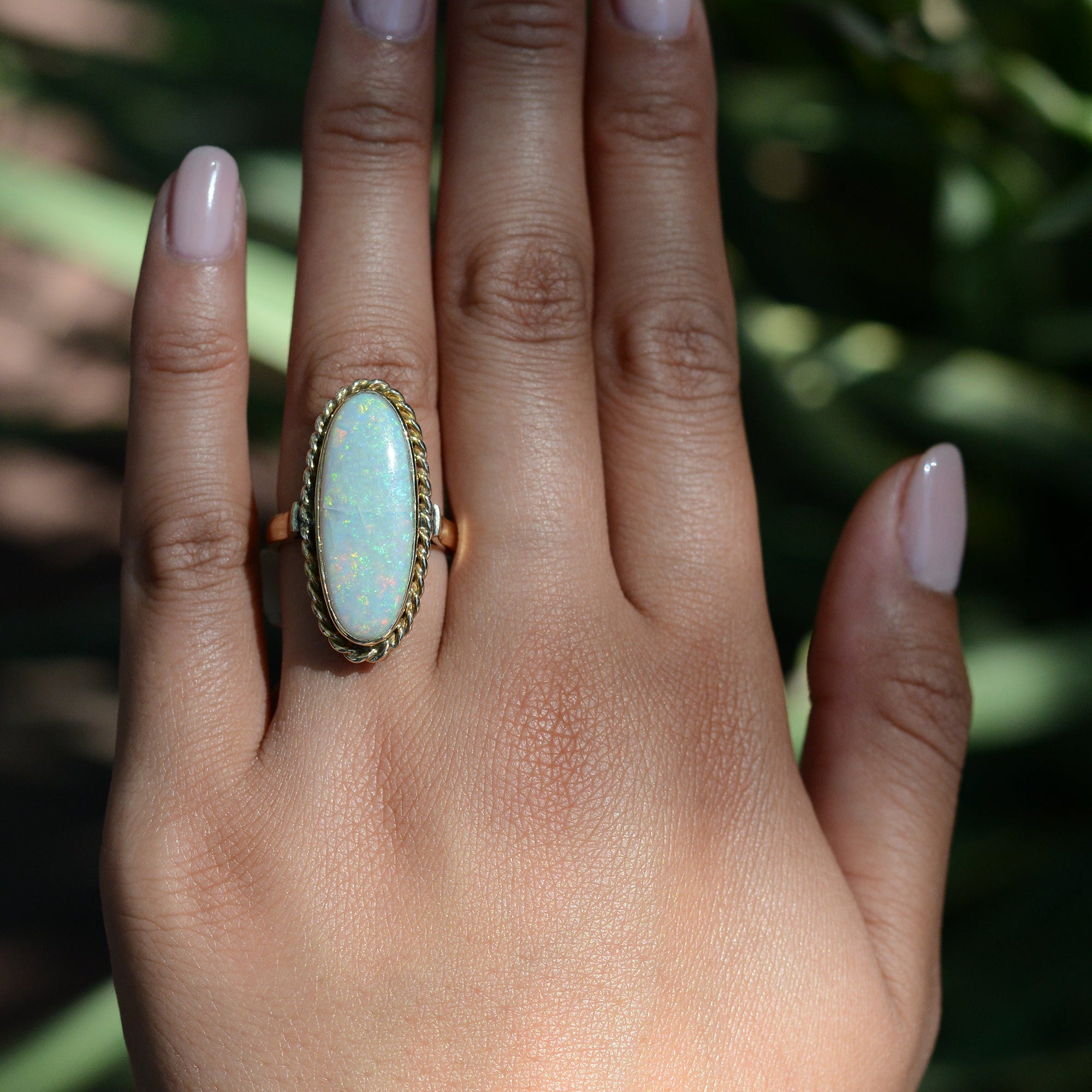 Retro 1930s 5.71 Carat Opal Long Cocktail Ring