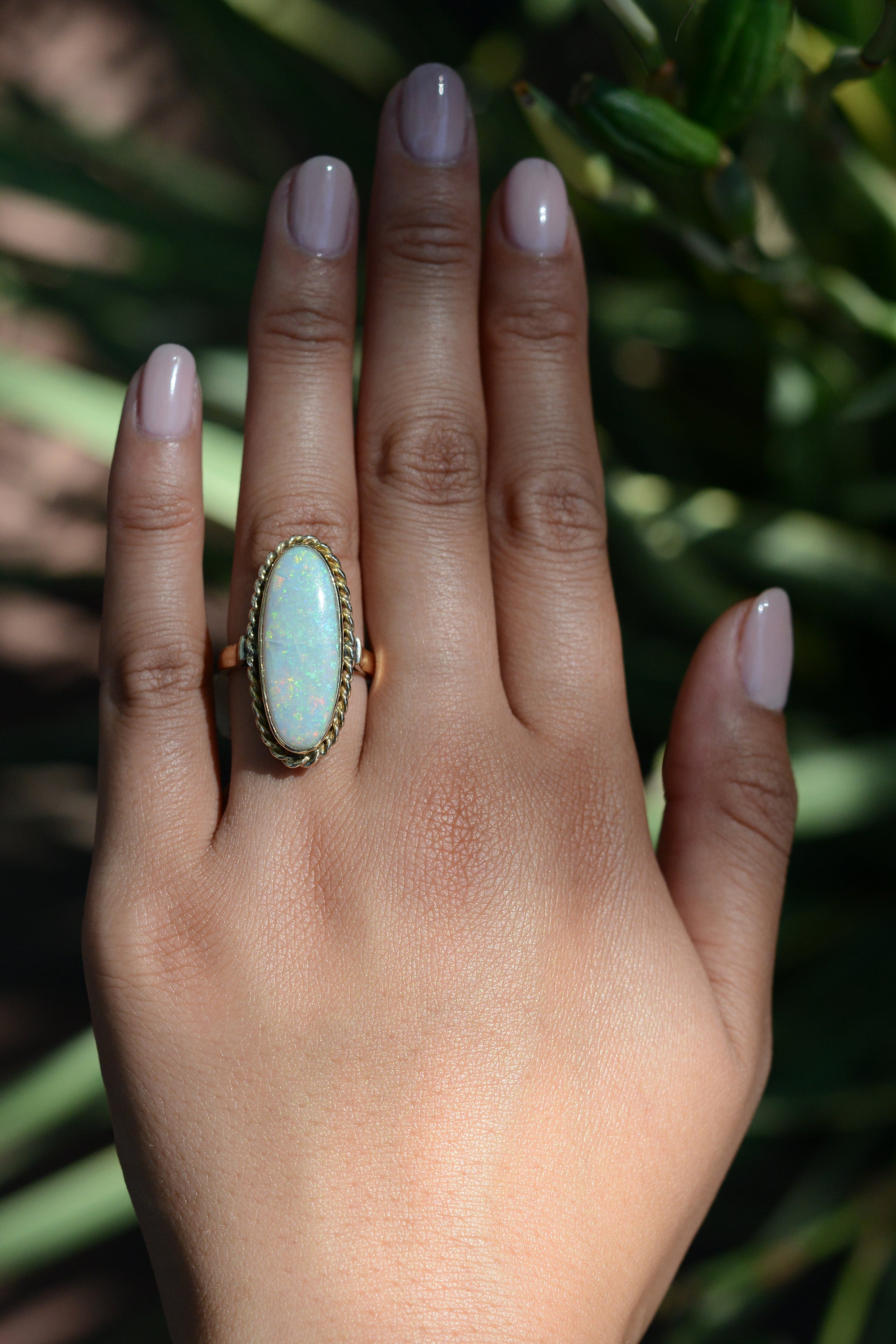 Retro 1930s 5.71 Carat Opal Long Cocktail Ring
