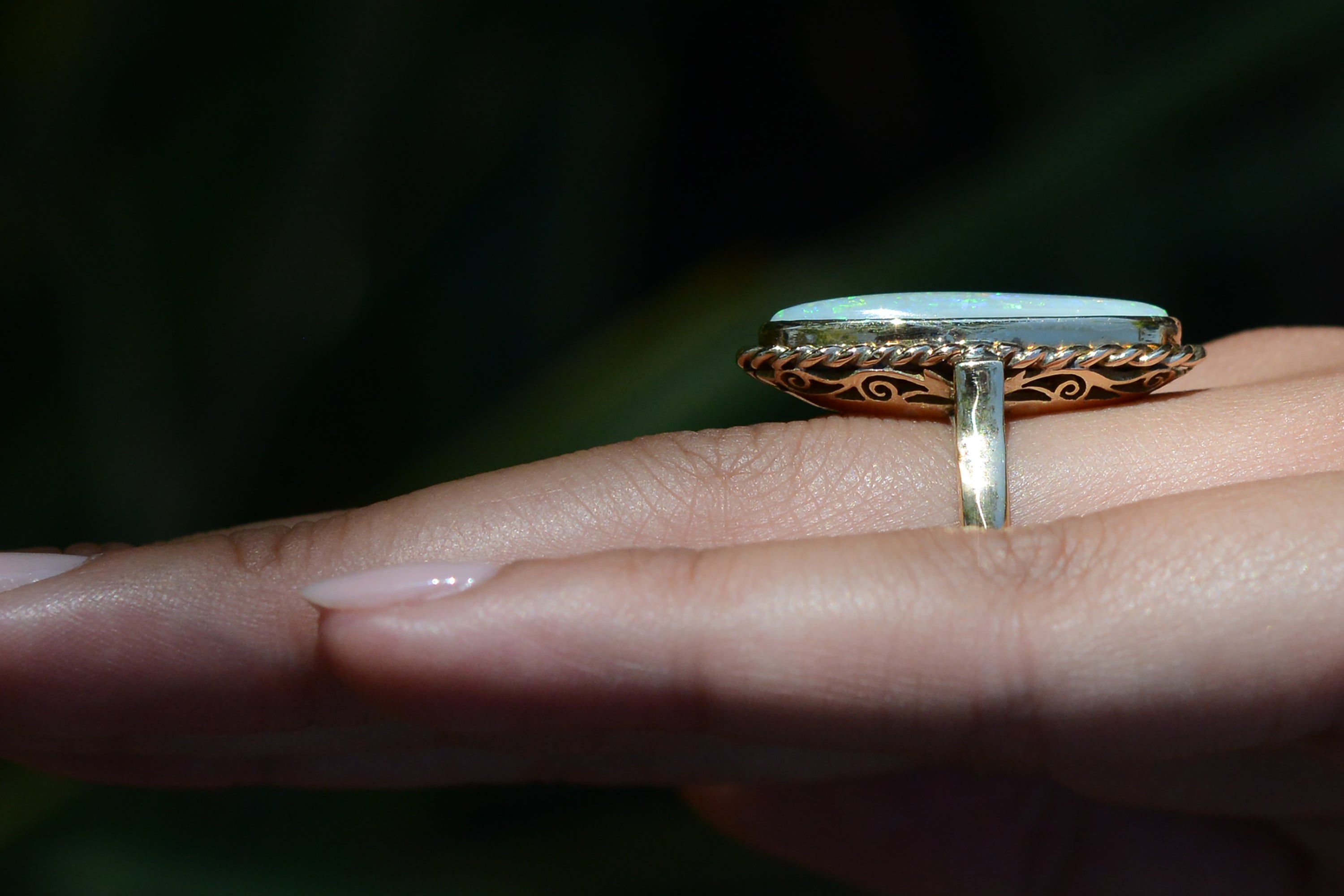 Retro 1930s 5.71 Carat Opal Long Cocktail Ring