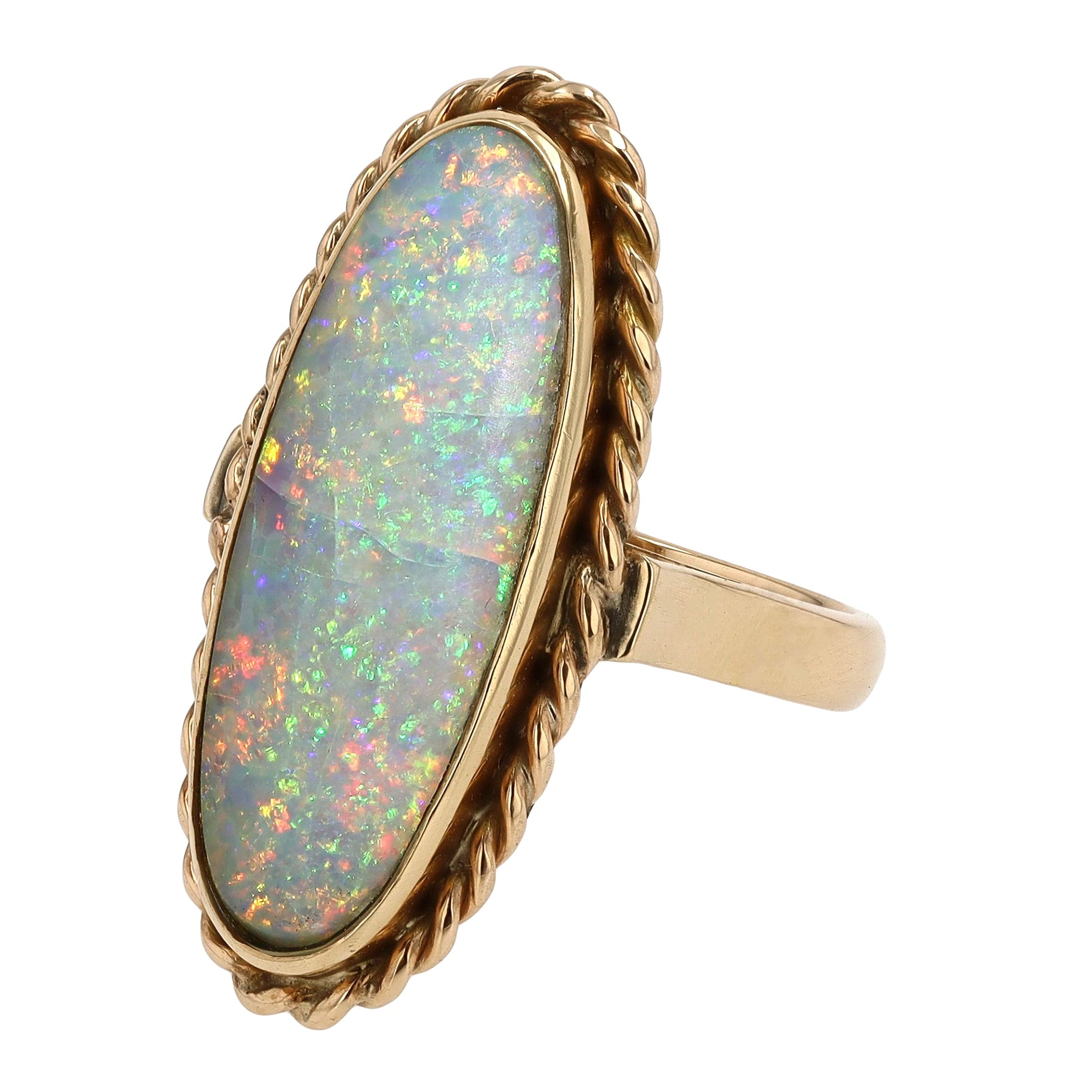 Retro 1930s 5.71 Carat Opal Long Cocktail Ring