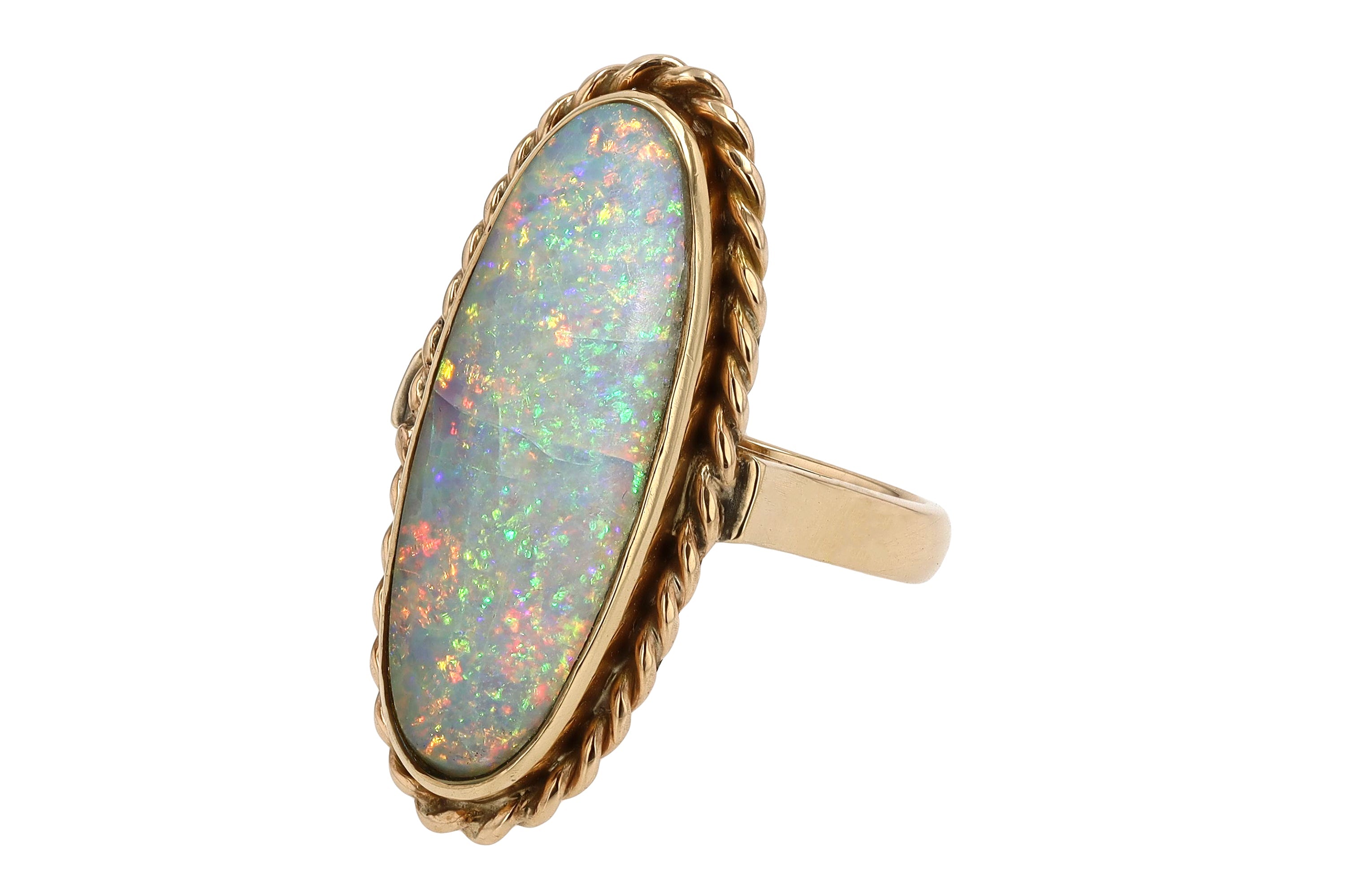 Retro 1930s 5.71 Carat Opal Long Cocktail Ring