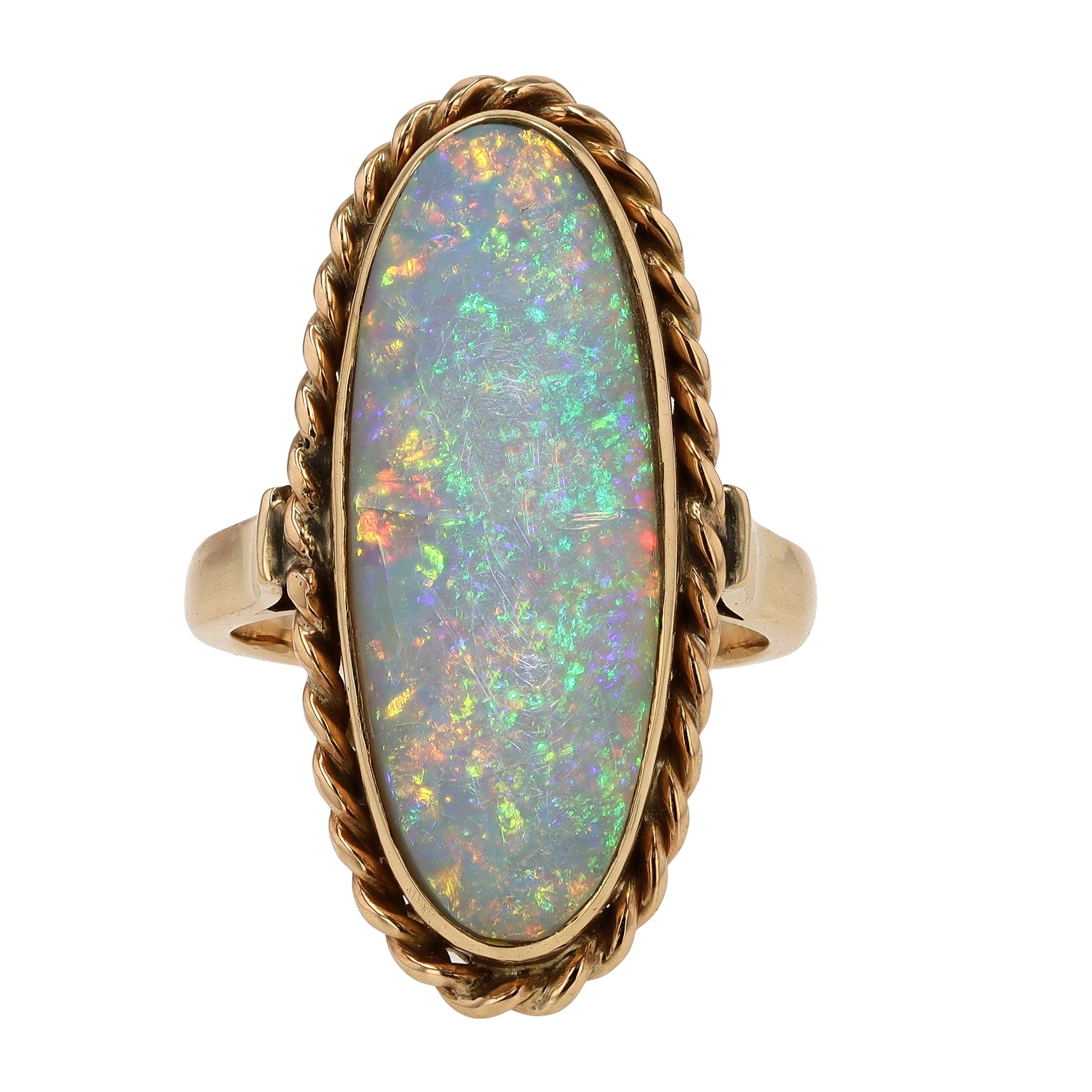 Retro 1930s 5.71 Carat Opal Long Cocktail Ring