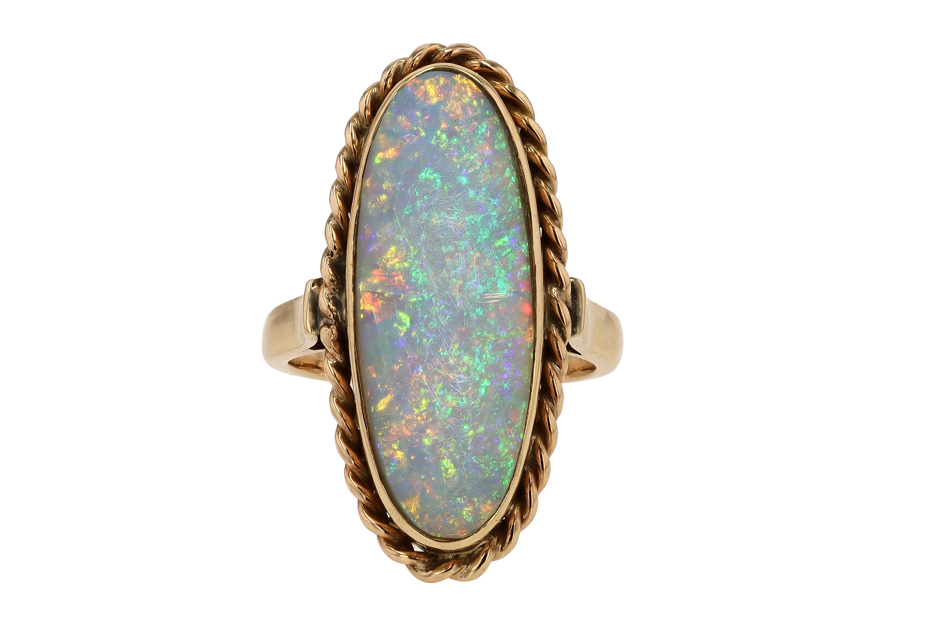 Retro 1930s 5.71 Carat Opal Long Cocktail Ring