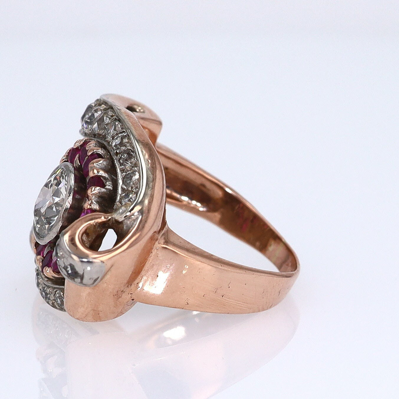 Retro 1940s Ruby & Diamond Cocktail Ring