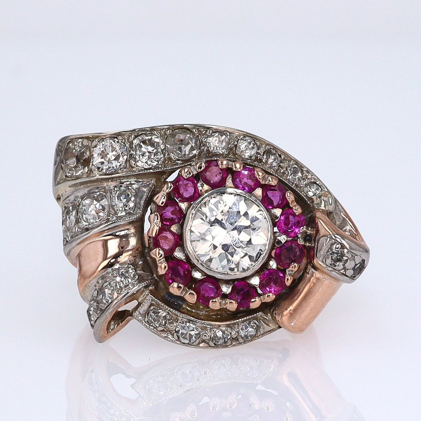 Retro 1940s Ruby & Diamond Cocktail Ring