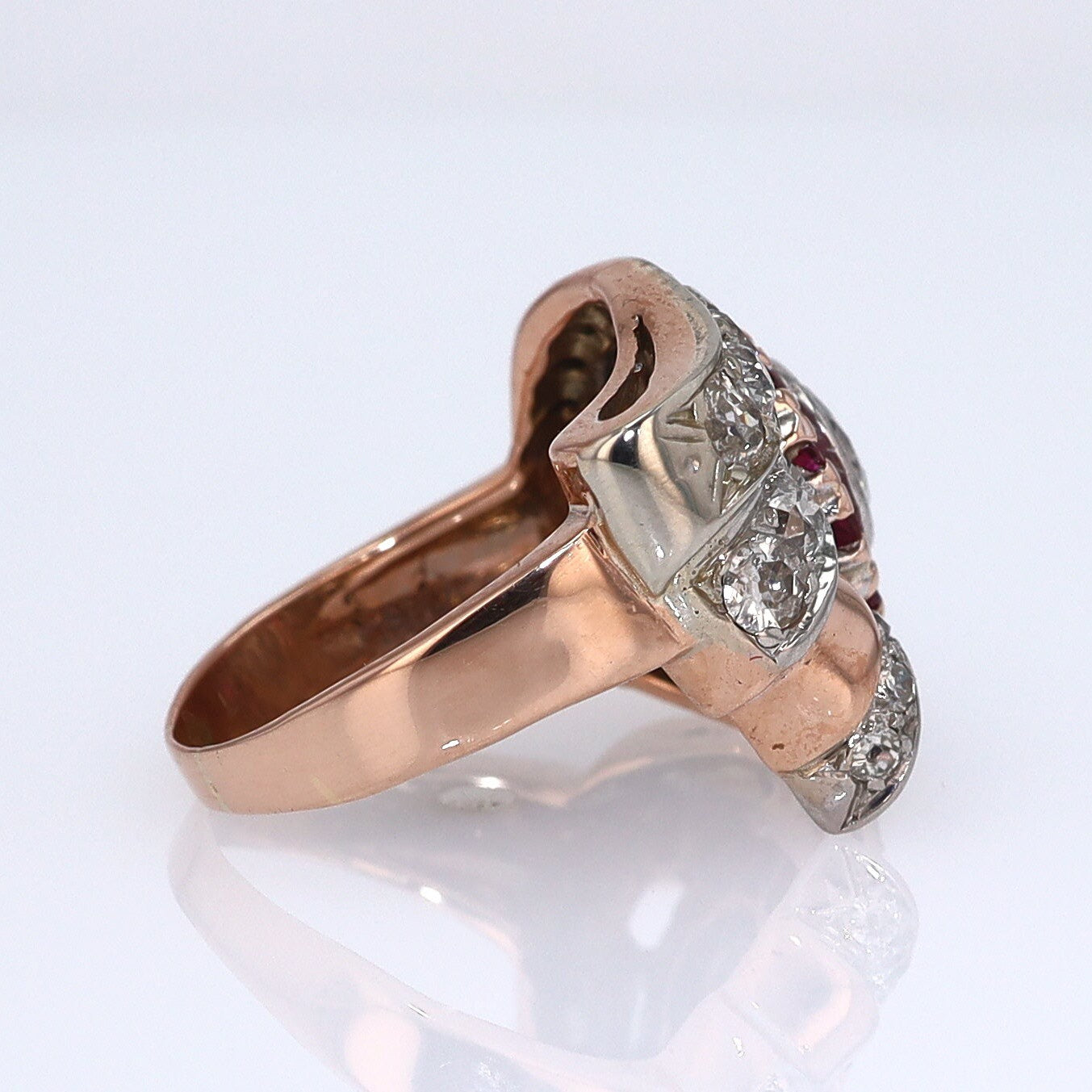Retro 1940s Ruby & Diamond Cocktail Ring