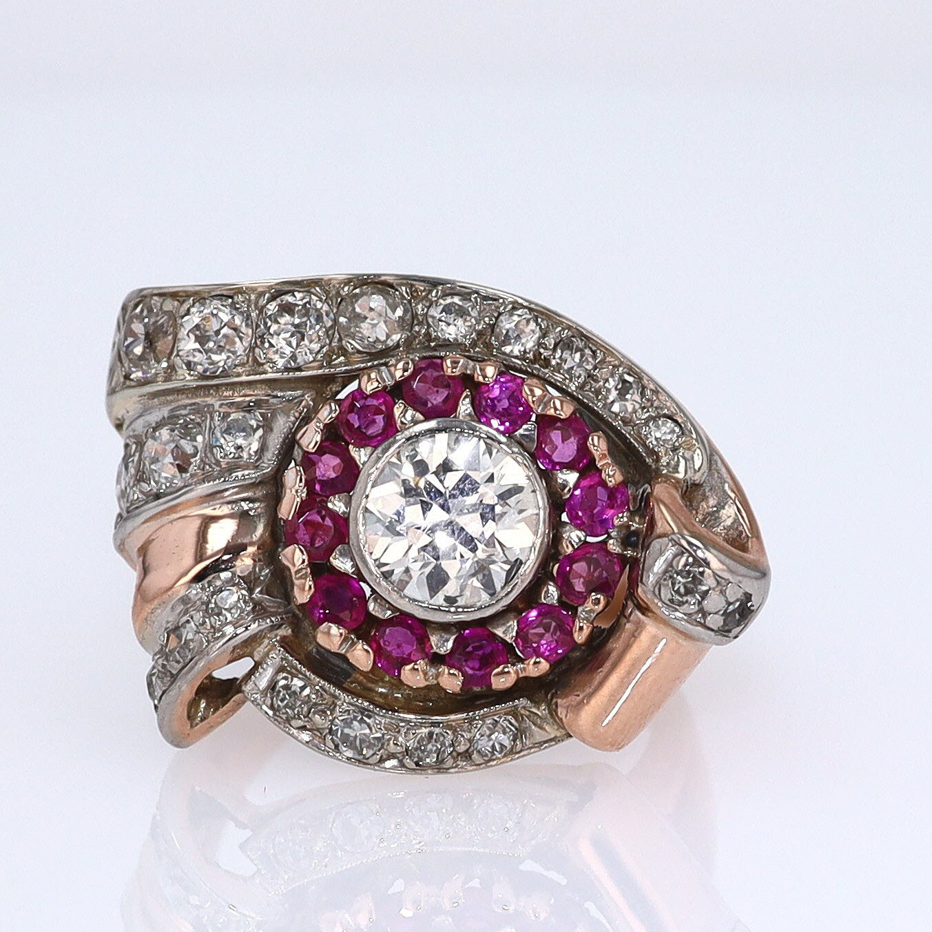 Retro 1940s Ruby & Diamond Cocktail Ring
