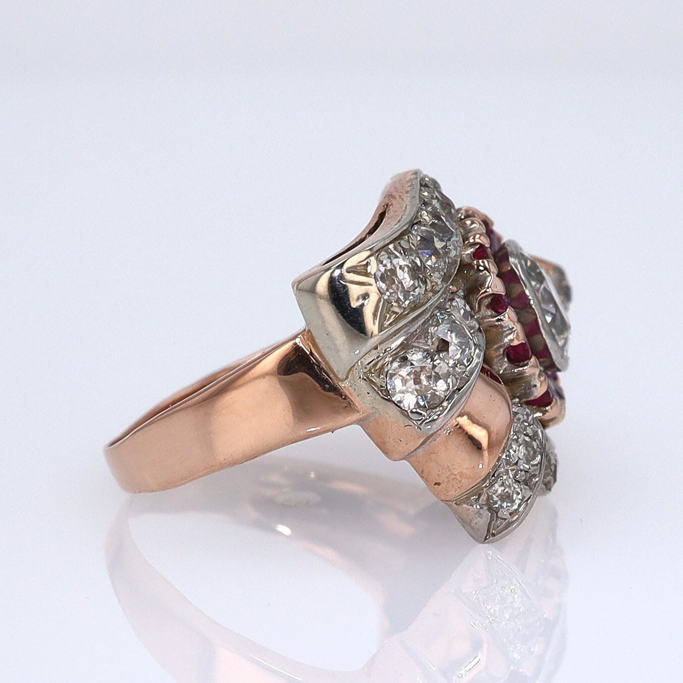 Retro 1940s Ruby & Diamond Cocktail Ring