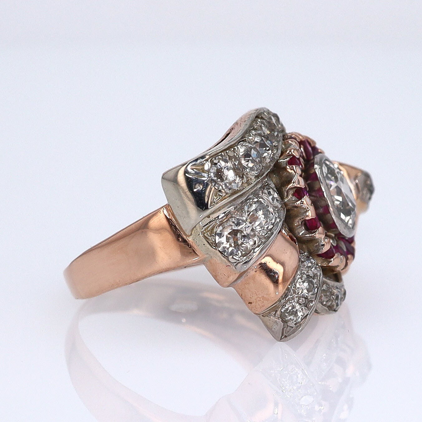 Retro 1940s Ruby & Diamond Cocktail Ring