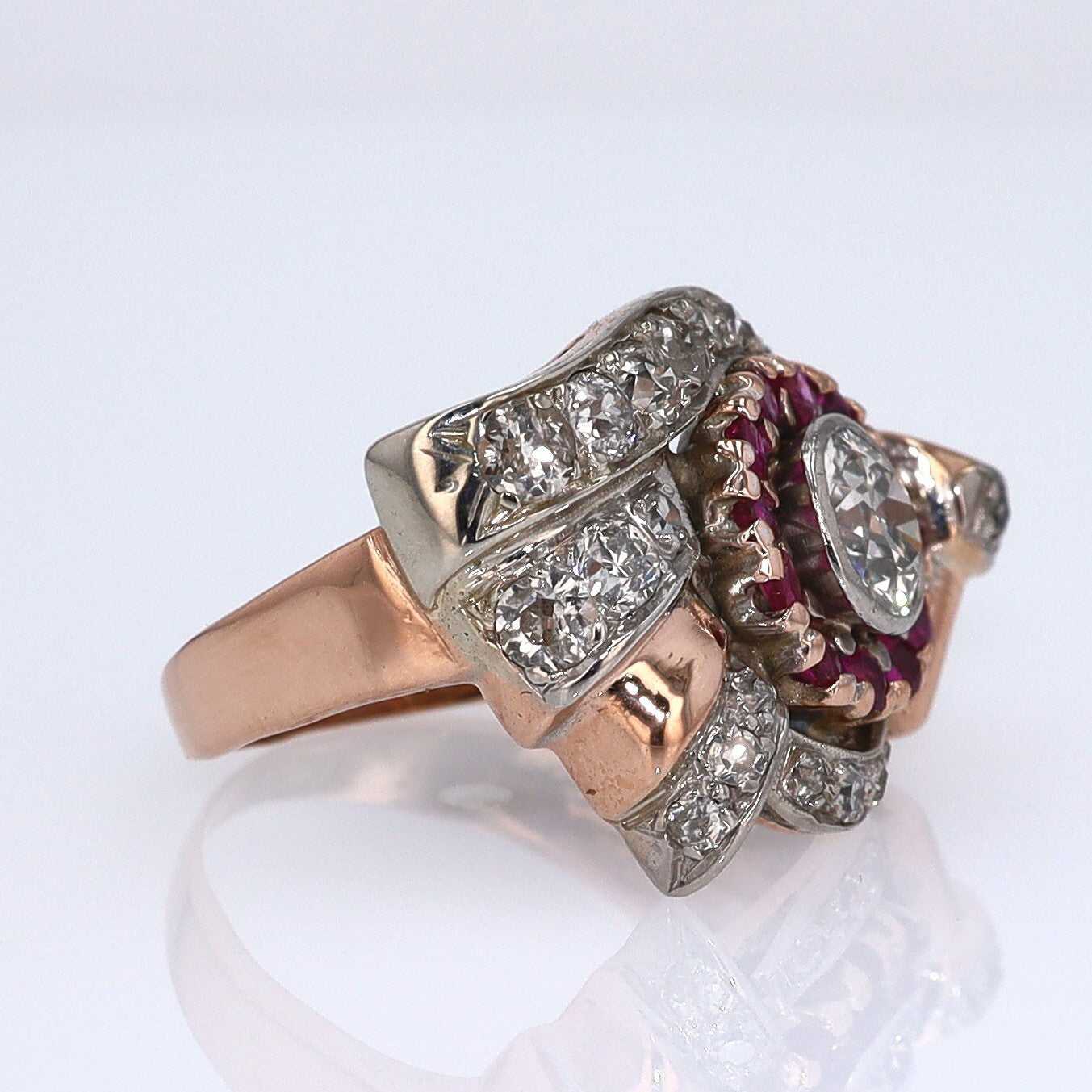 Retro 1940s Ruby & Diamond Cocktail Ring