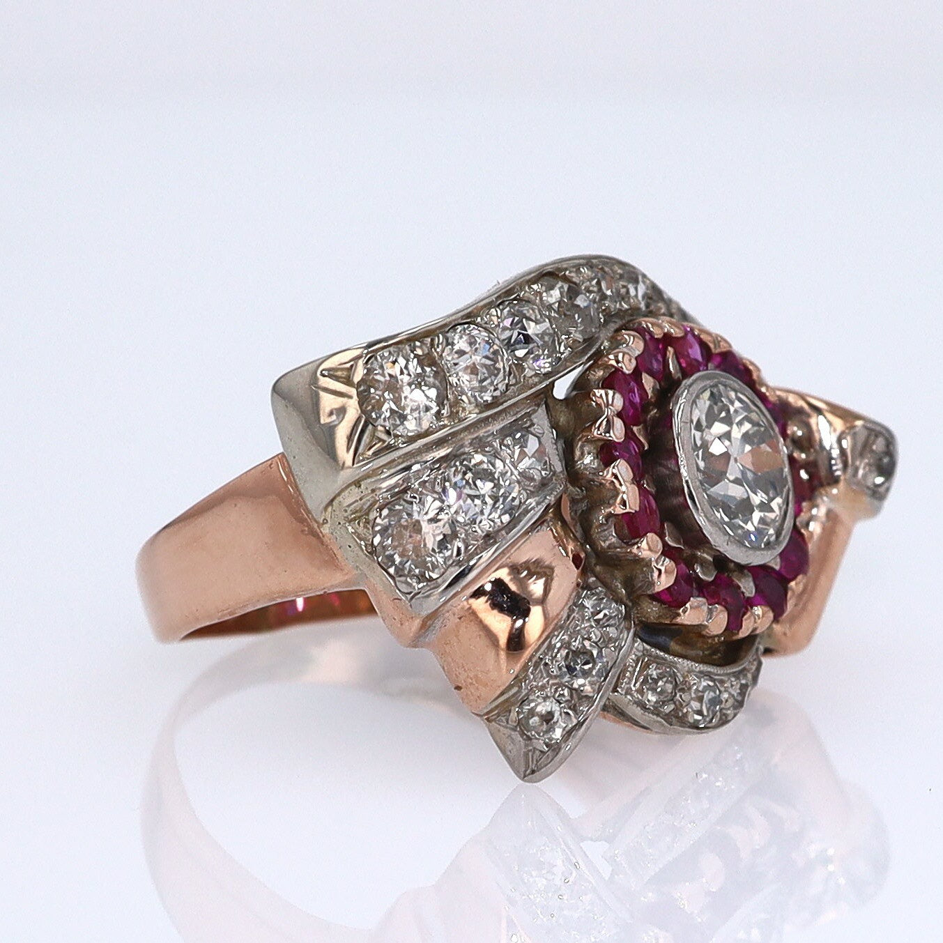 Retro 1940s Ruby & Diamond Cocktail Ring