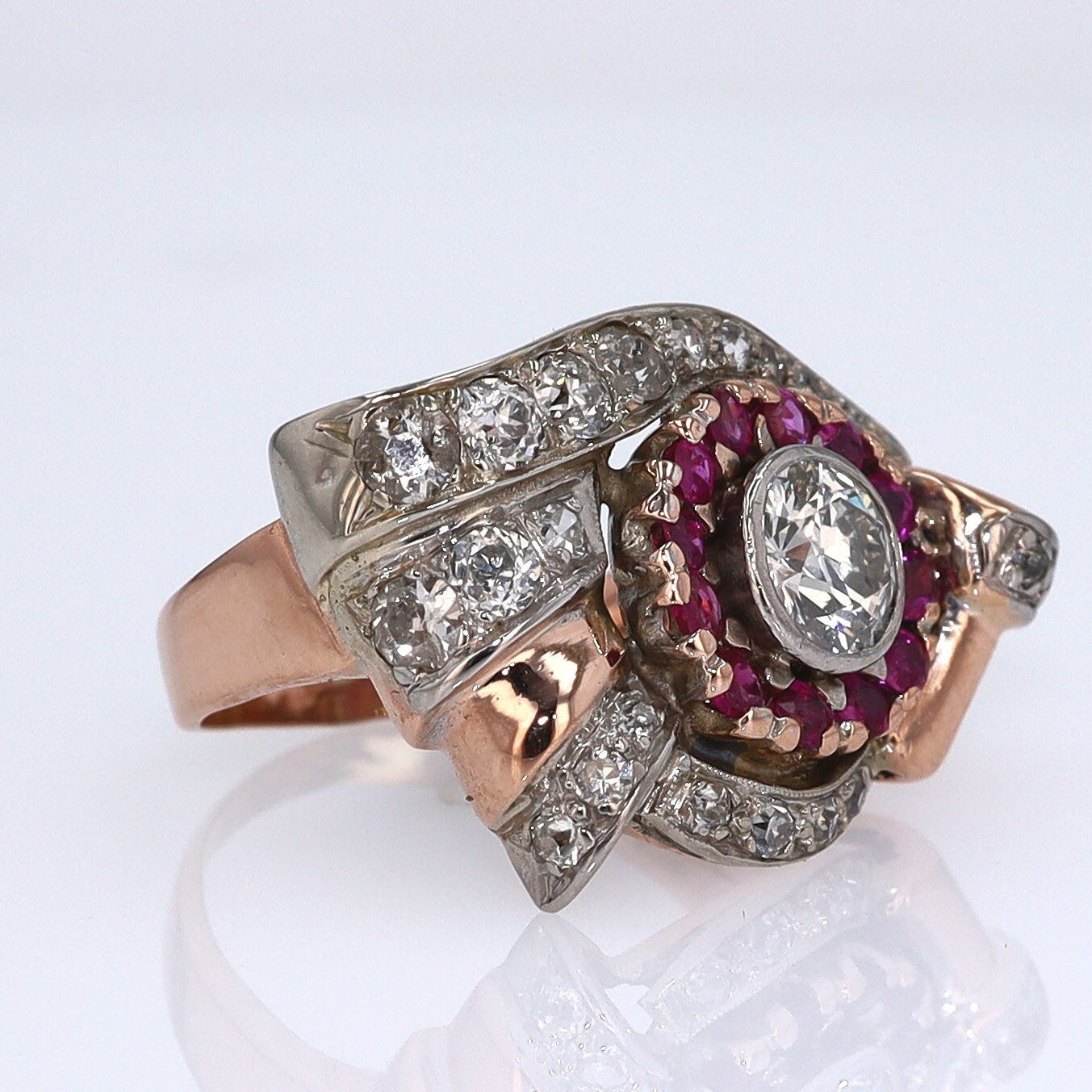 Retro 1940s Ruby & Diamond Cocktail Ring