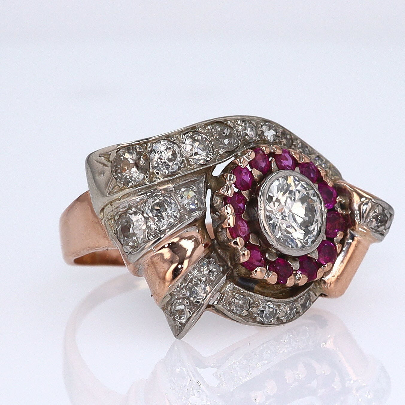Retro 1940s Ruby & Diamond Cocktail Ring