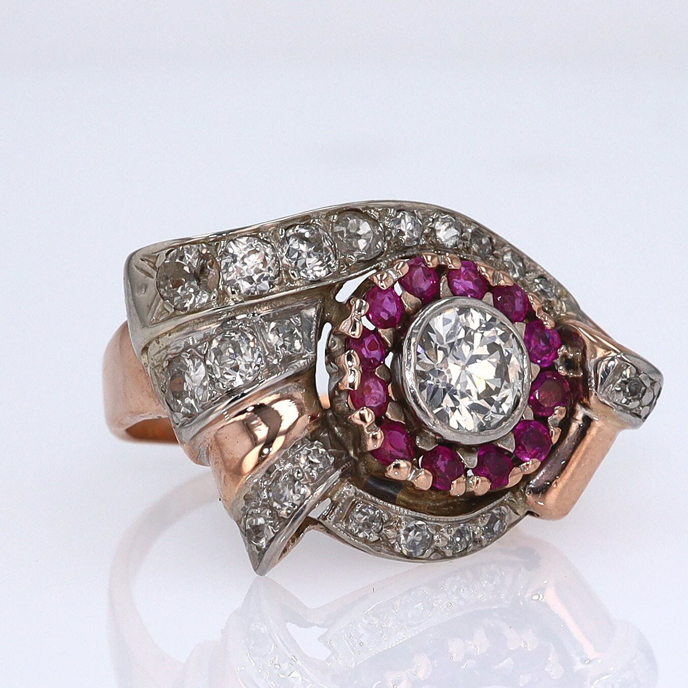 Retro 1940s Ruby & Diamond Cocktail Ring