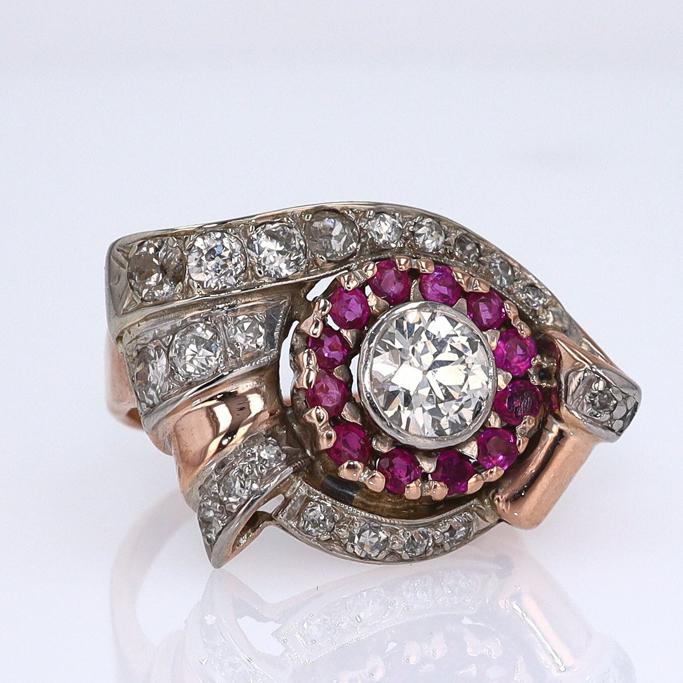Retro 1940s Ruby & Diamond Cocktail Ring