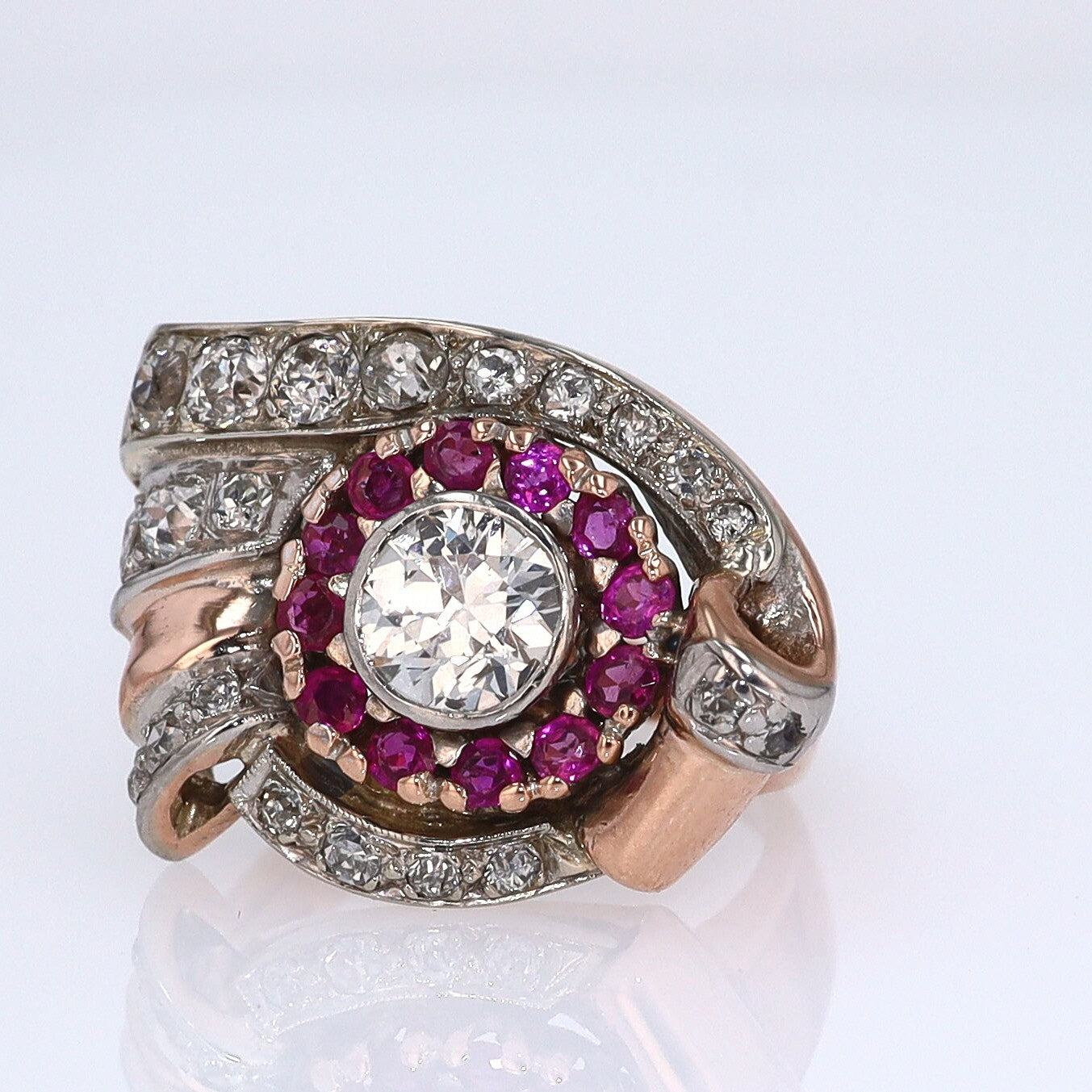 Retro 1940s Ruby & Diamond Cocktail Ring