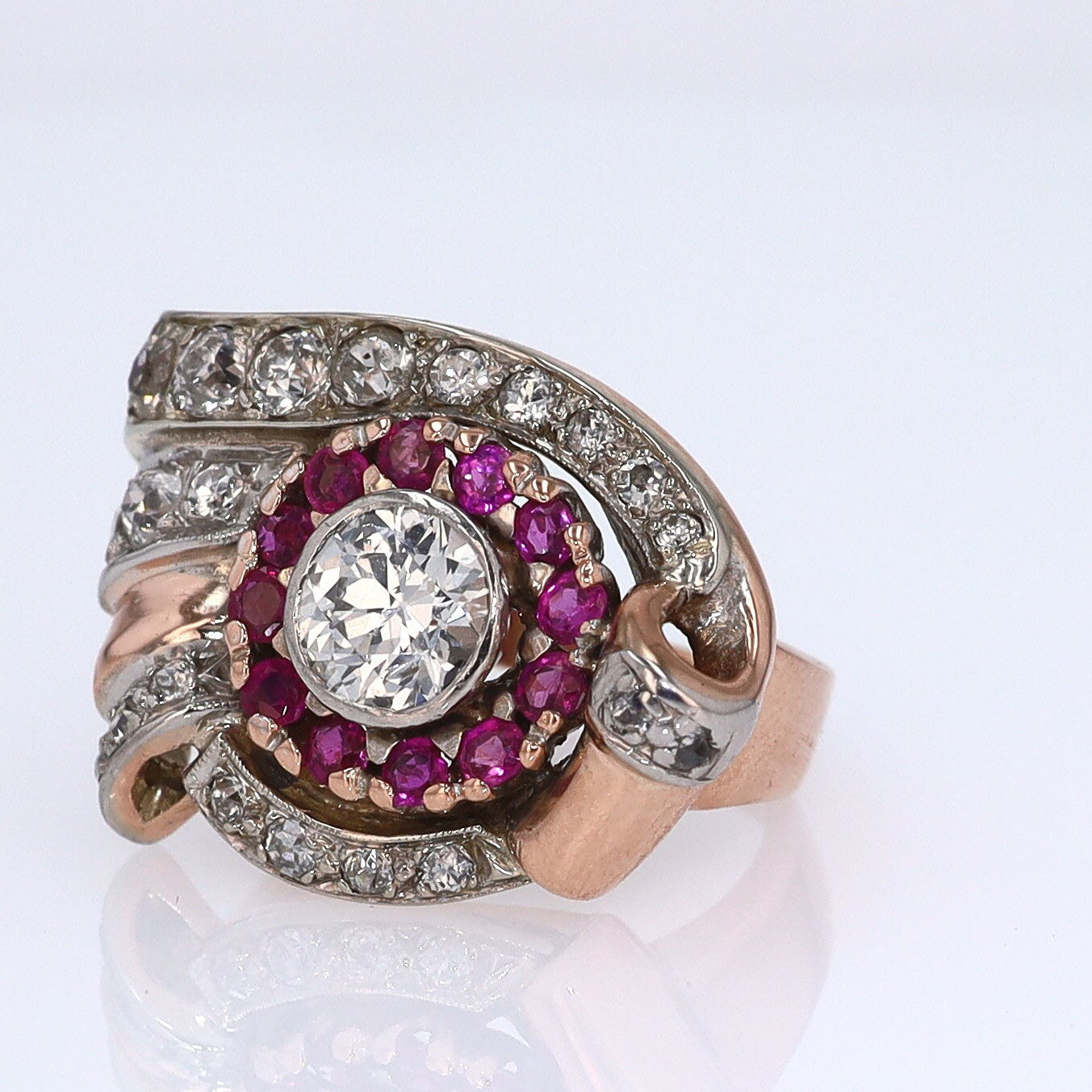Retro 1940s Ruby & Diamond Cocktail Ring