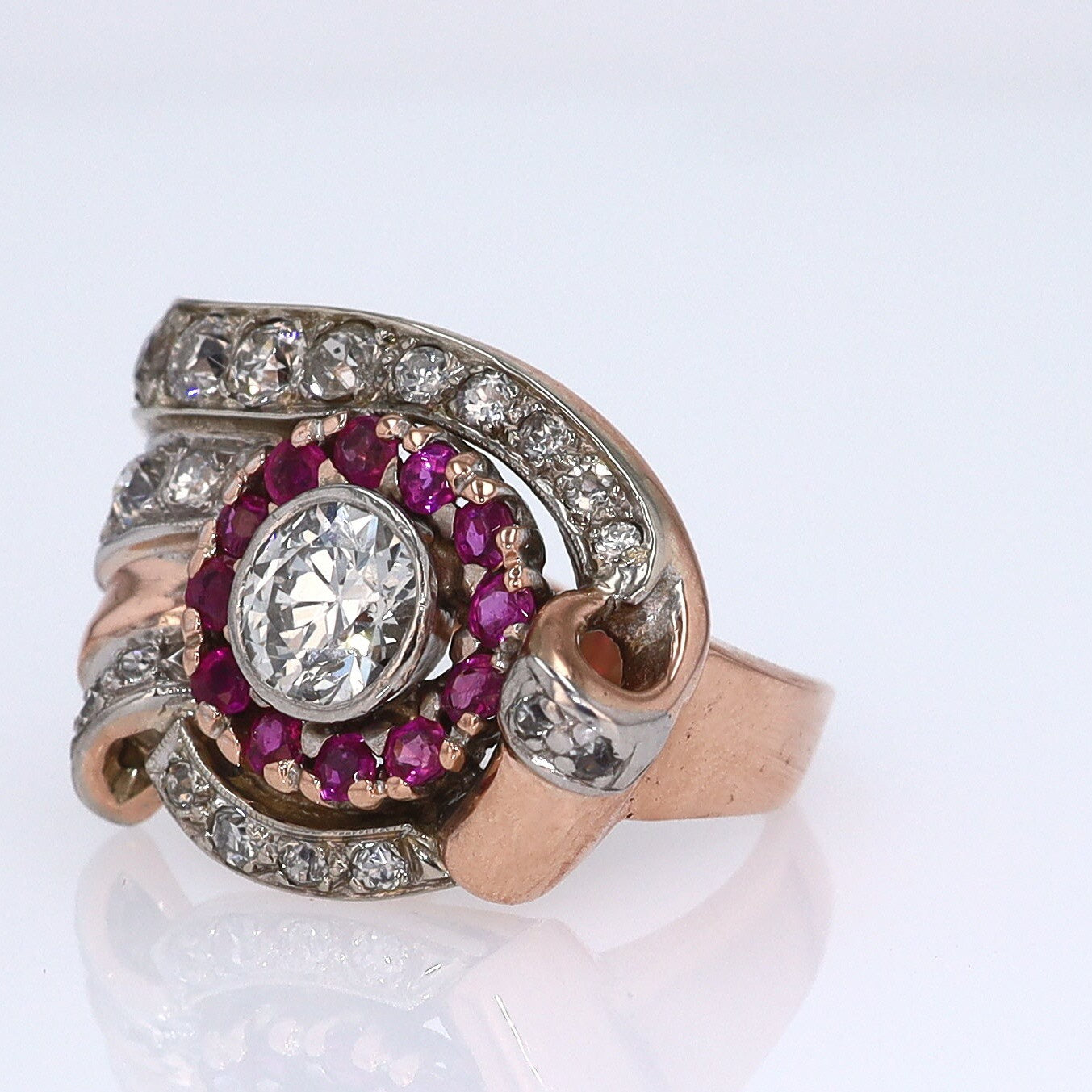 Retro 1940s Ruby & Diamond Cocktail Ring