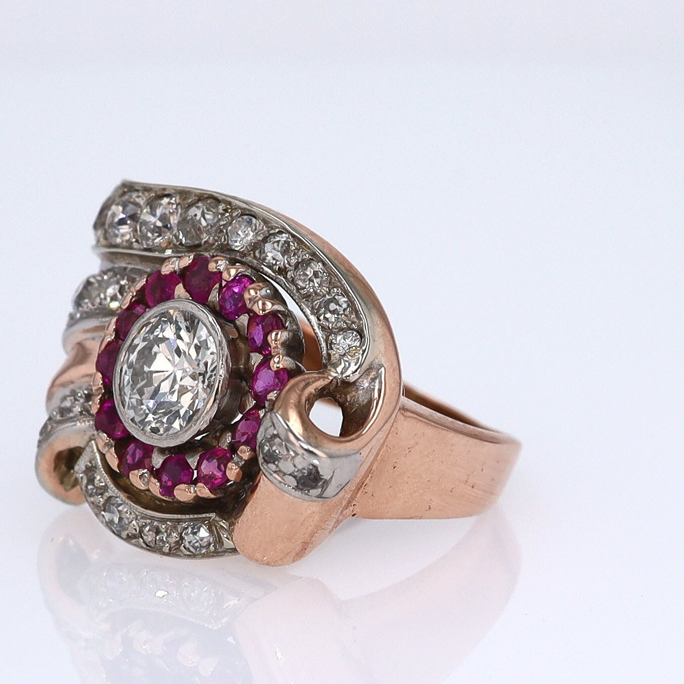 Retro 1940s Ruby & Diamond Cocktail Ring