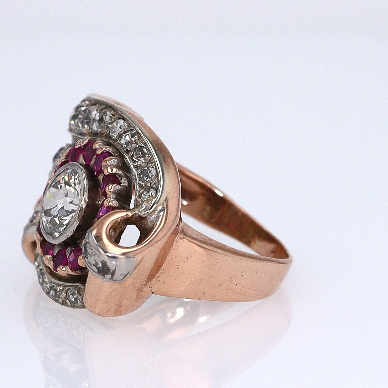 Retro 1940s Ruby & Diamond Cocktail Ring