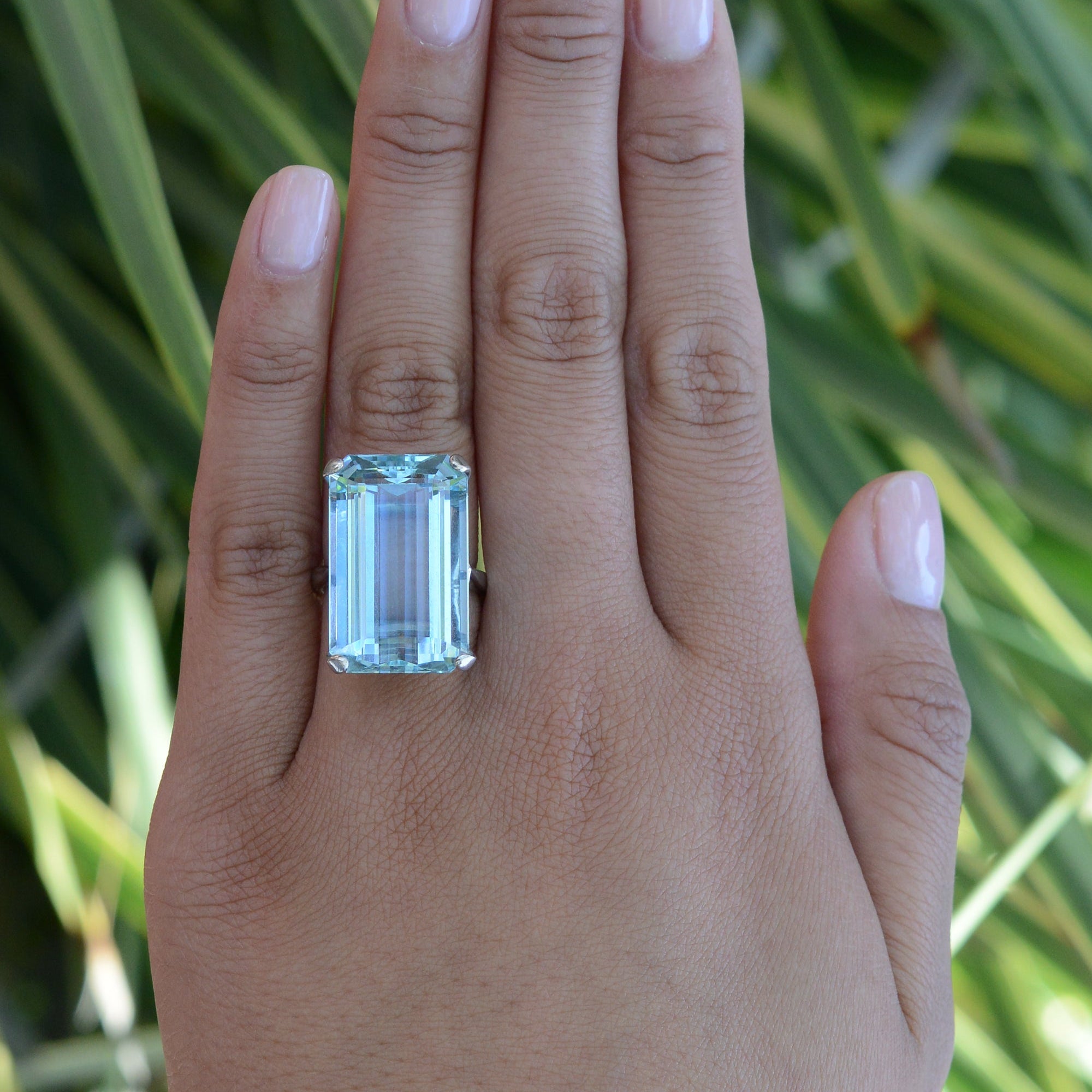 Retro 22 Carat Emerald Cut Aquamarine Cocktail Ring
