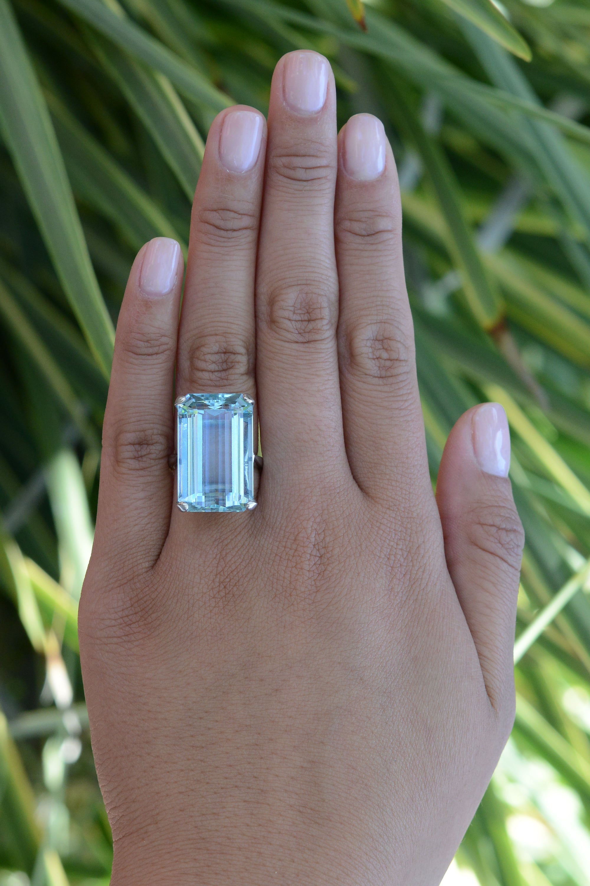 Retro 22 Carat Emerald Cut Aquamarine Cocktail Ring