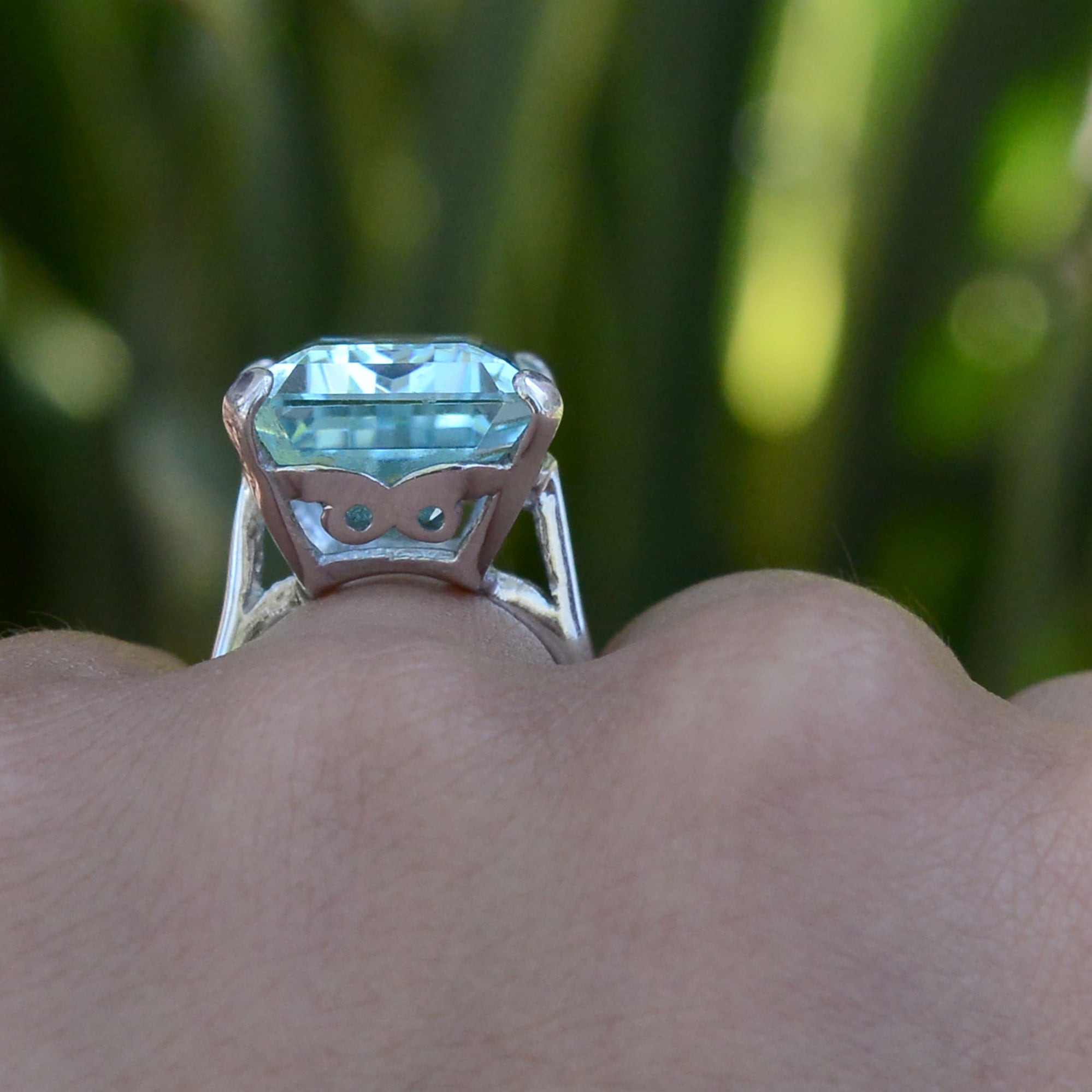 Retro 22 Carat Emerald Cut Aquamarine Cocktail Ring