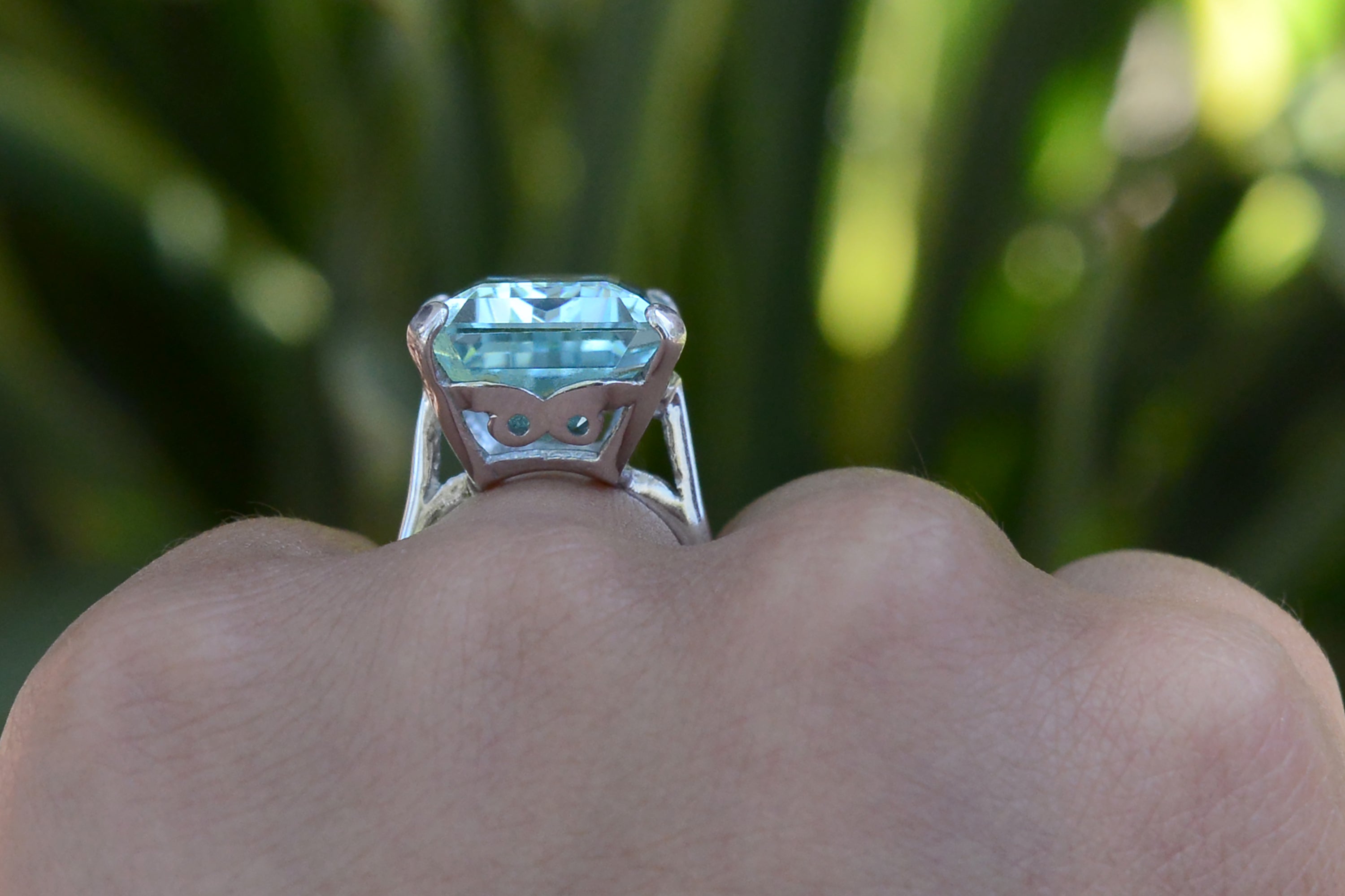 Retro 22 Carat Emerald Cut Aquamarine Cocktail Ring