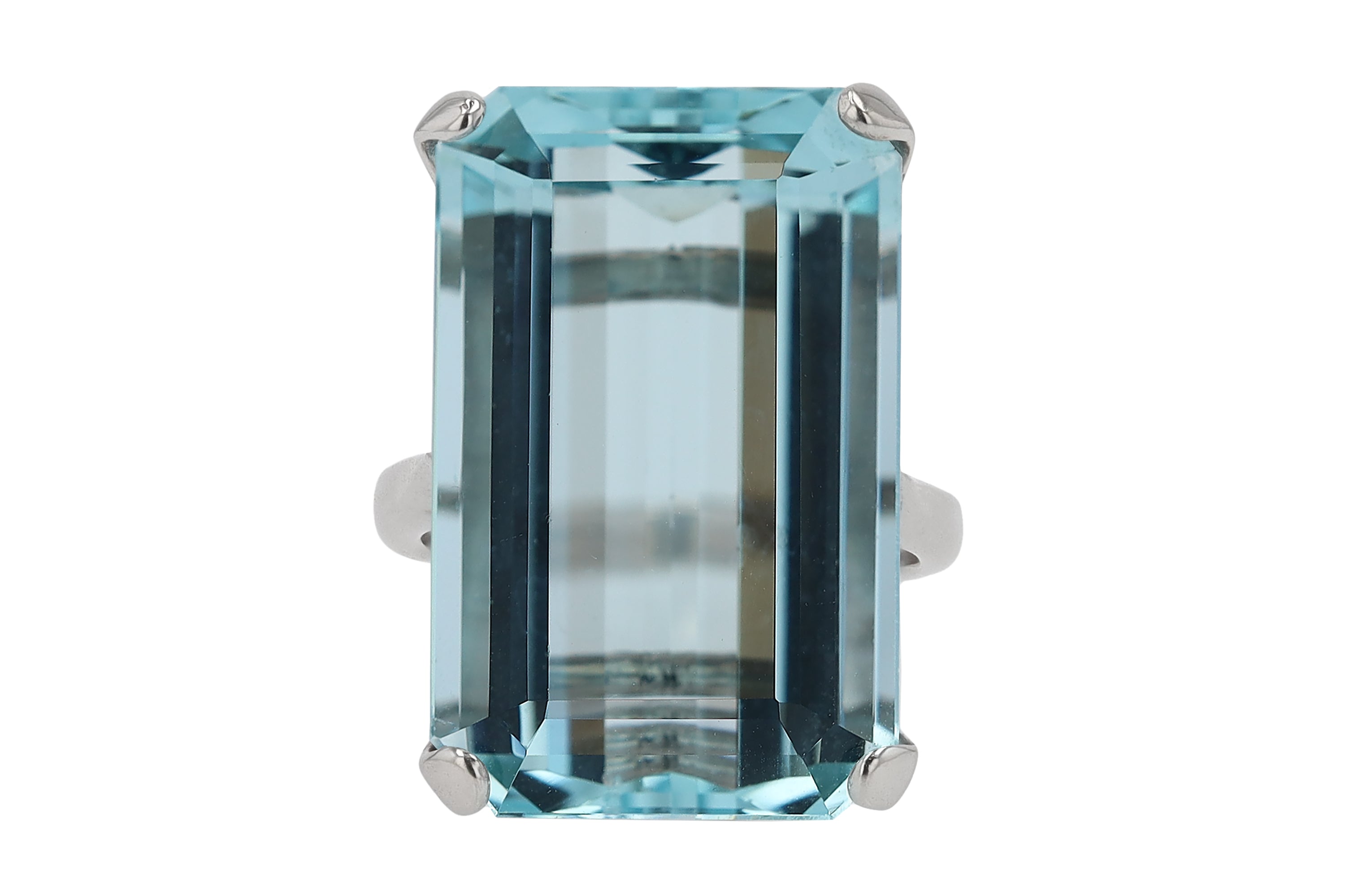 Retro 22 Carat Emerald Cut Aquamarine Cocktail Ring