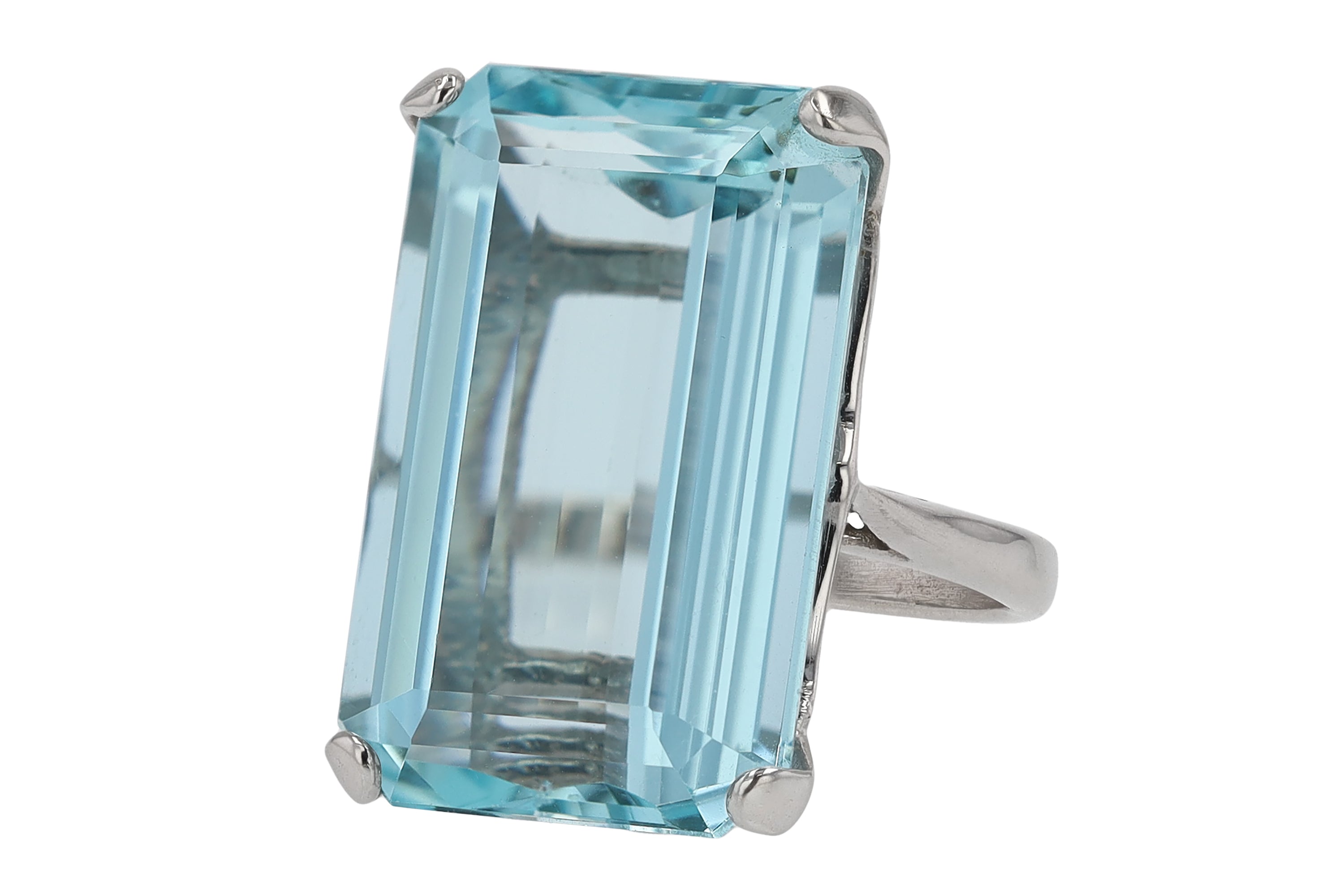 Retro 22 Carat Emerald Cut Aquamarine Cocktail Ring