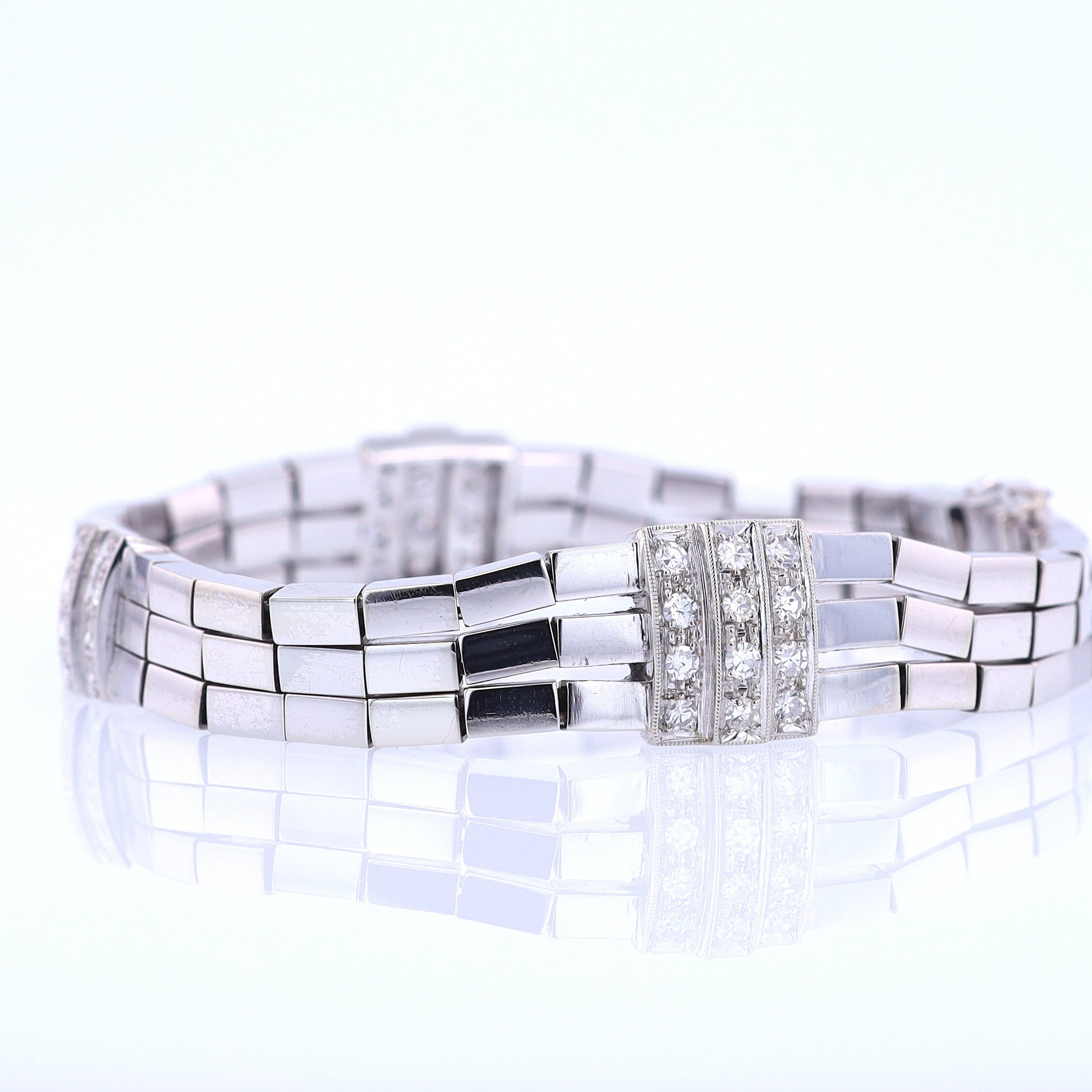 Retro 3 Strand 18k White Gold Pavé Diamond Bracelet
