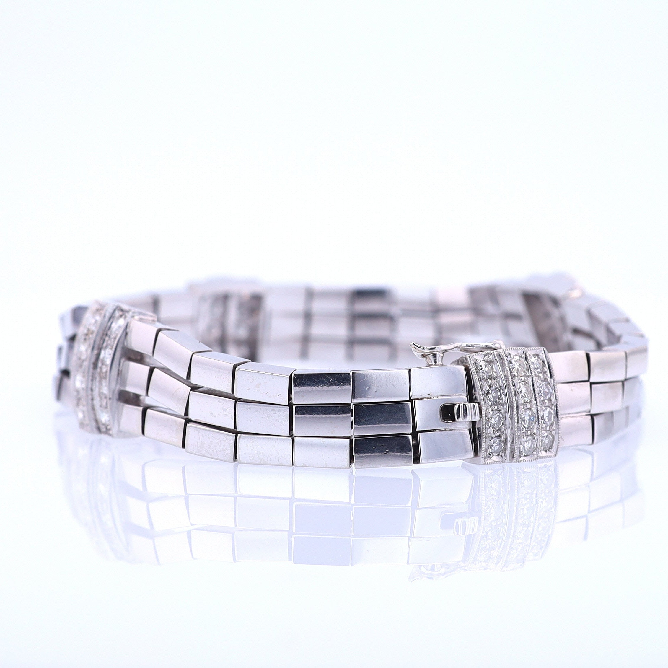 Retro 3 Strand 18k White Gold Pavé Diamond Bracelet