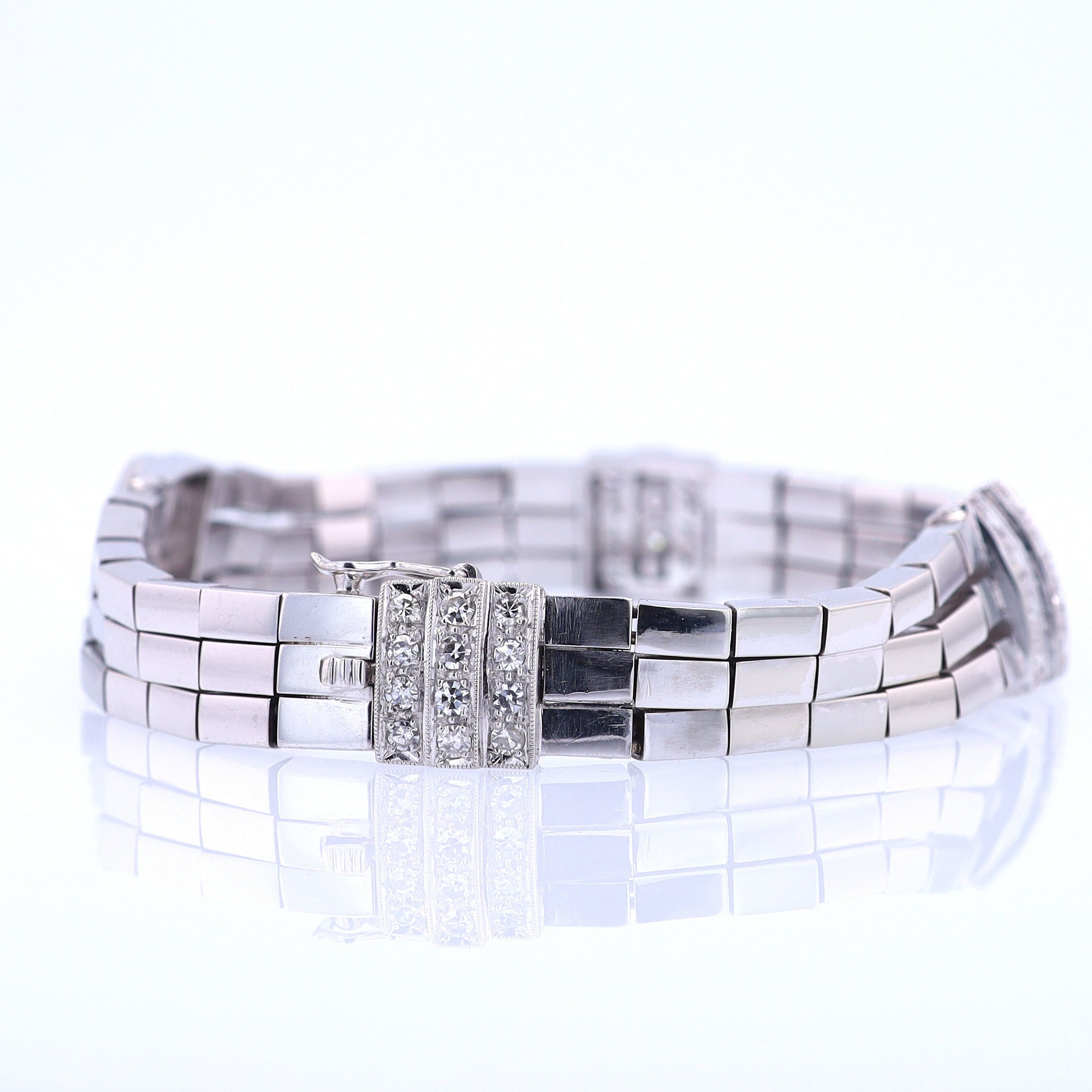 Retro 3 Strand 18k White Gold Pavé Diamond Bracelet
