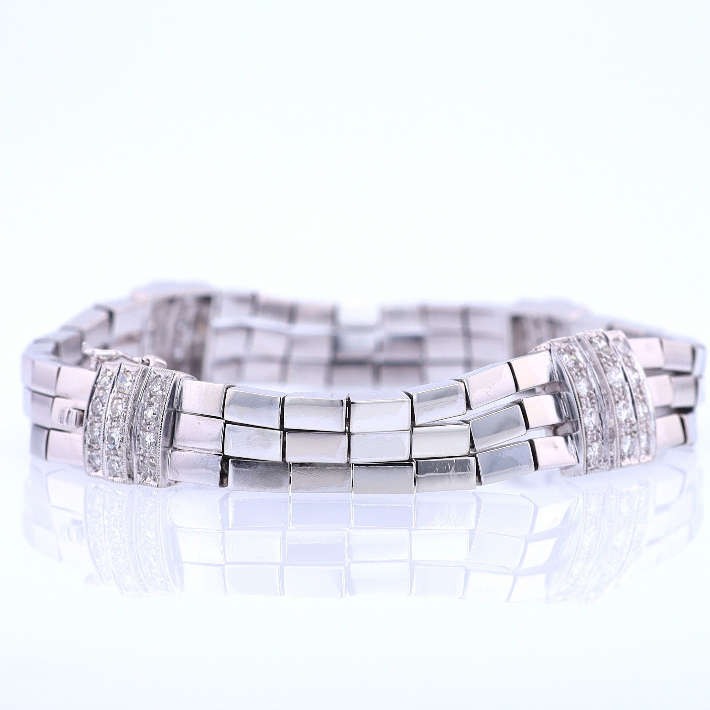 Retro 3 Strand 18k White Gold Pavé Diamond Bracelet
